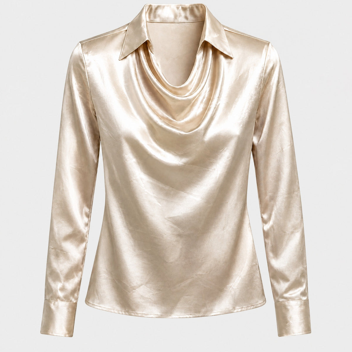 Charlotte - Women's Cowl Neck Blouse with Draped Collar - Blouses - Beige - Taylor & Bennett