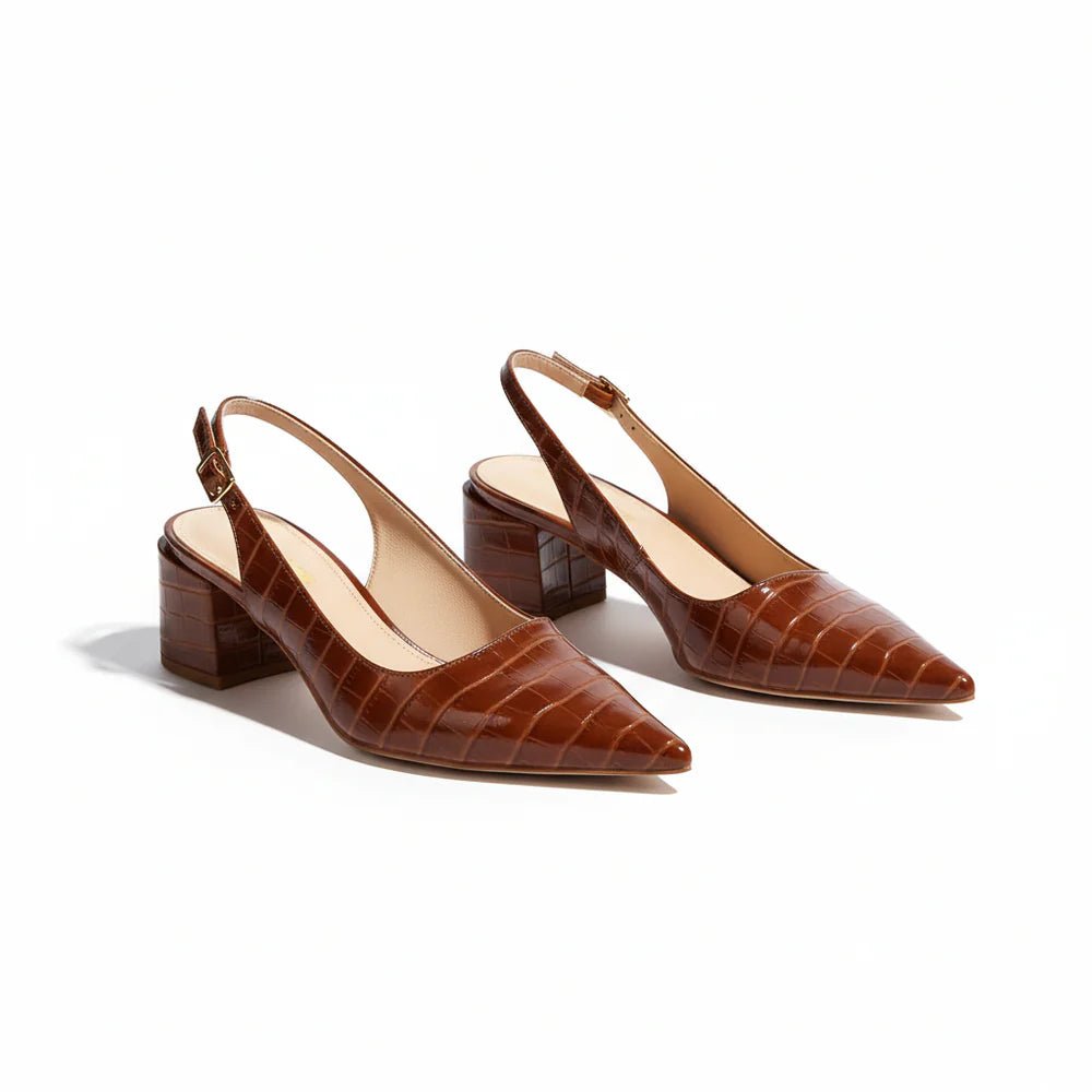 Charlotte - Women's Pointed Toe Slingback Heels - Sandals - Dark Brown - Taylor & Bennett