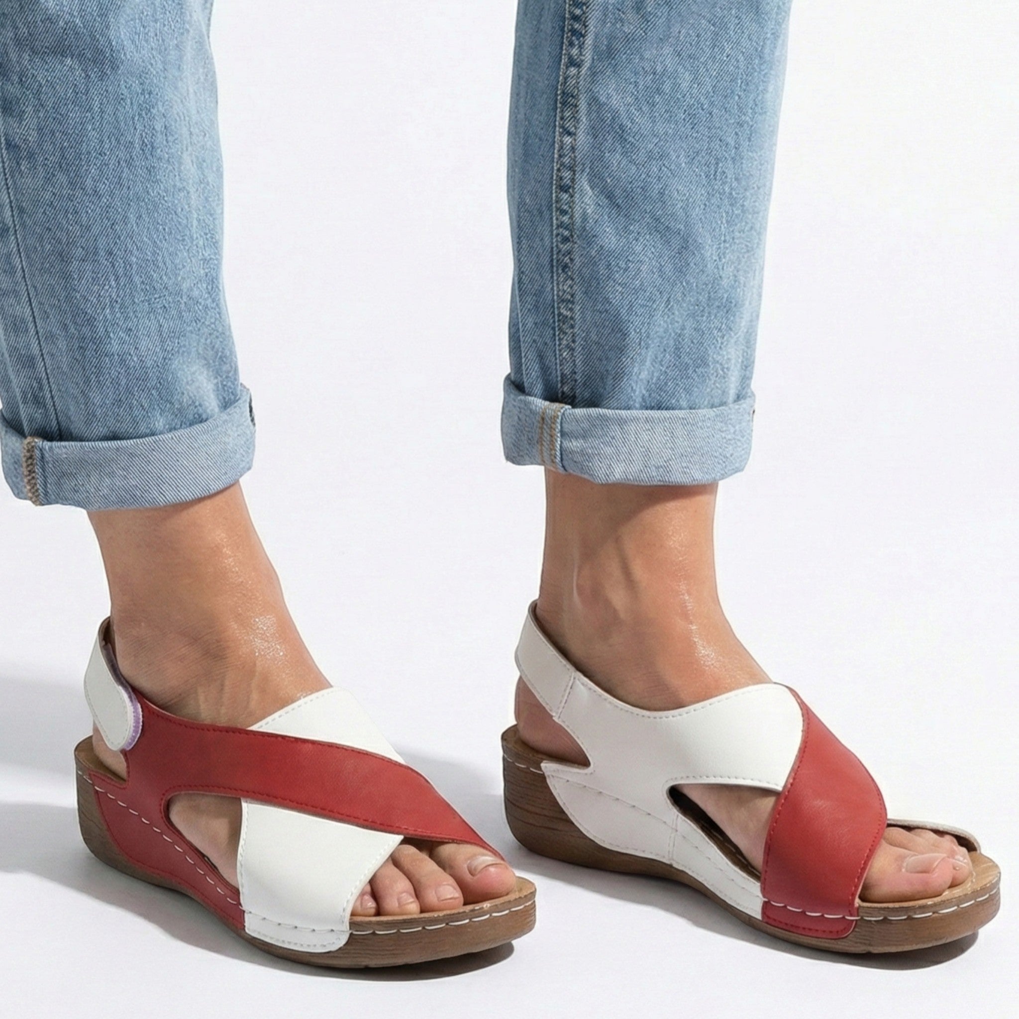 Charlotte - Women's Sandals with Arch Support and Wedge Heel - Sandals - Red - Taylor & Bennett