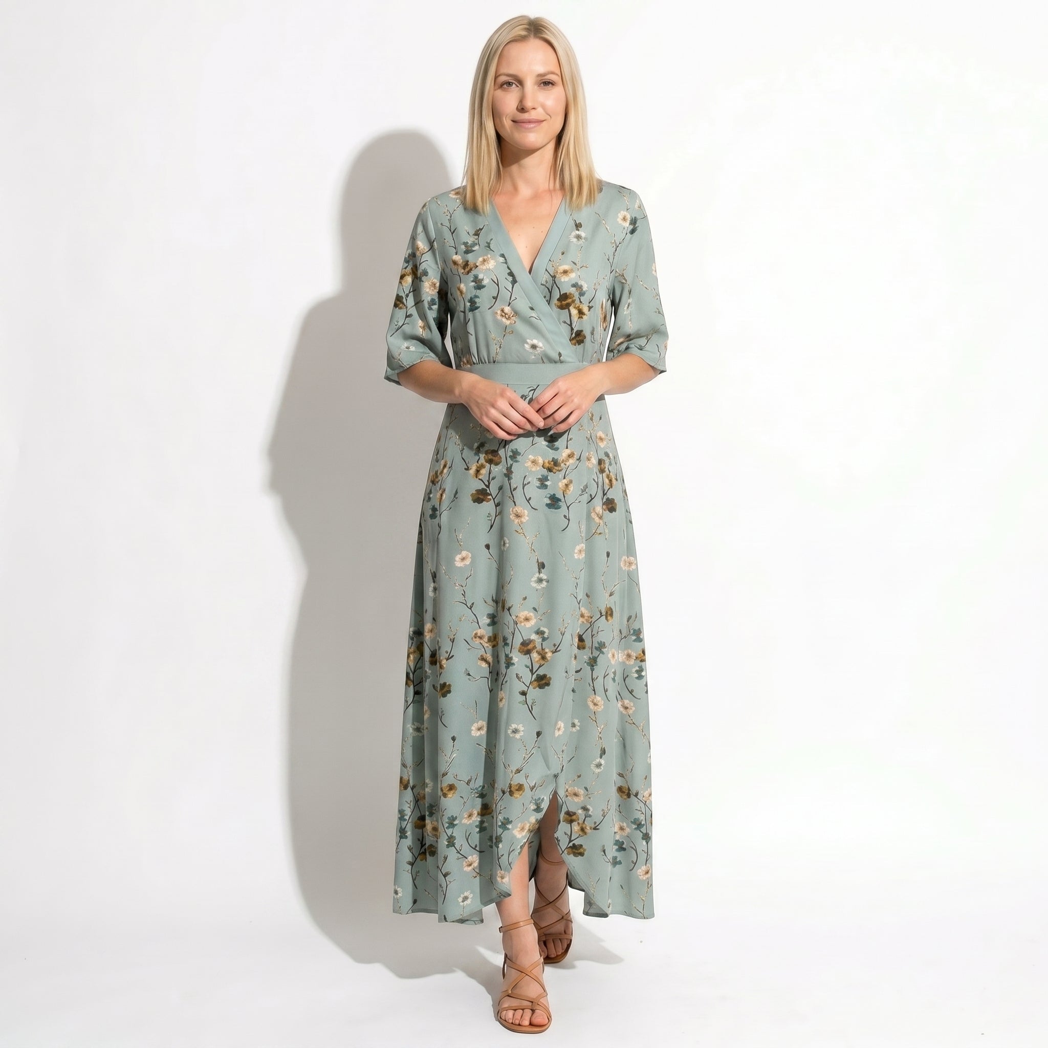 Charlotte - Women's Summer Print Wrap Maxi Dress - Maxi Dress - Green - Taylor & Bennett