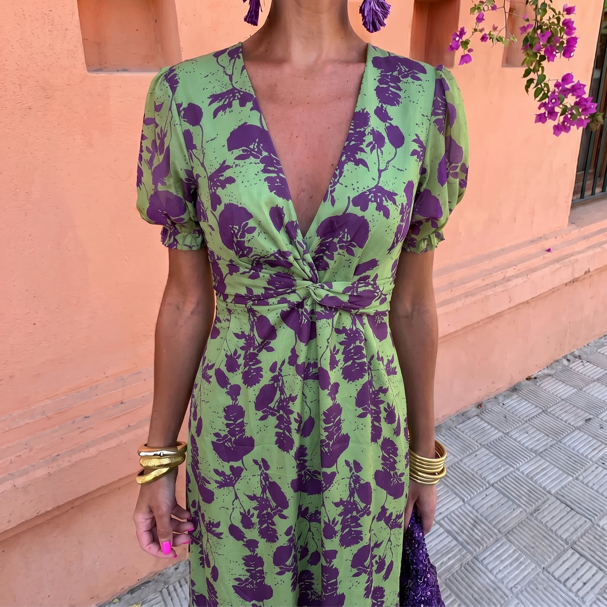 Charlotte - Women's Wedding Guest Floral Wrap Midi Dress - Midi Dress - Green - Taylor & Bennett
