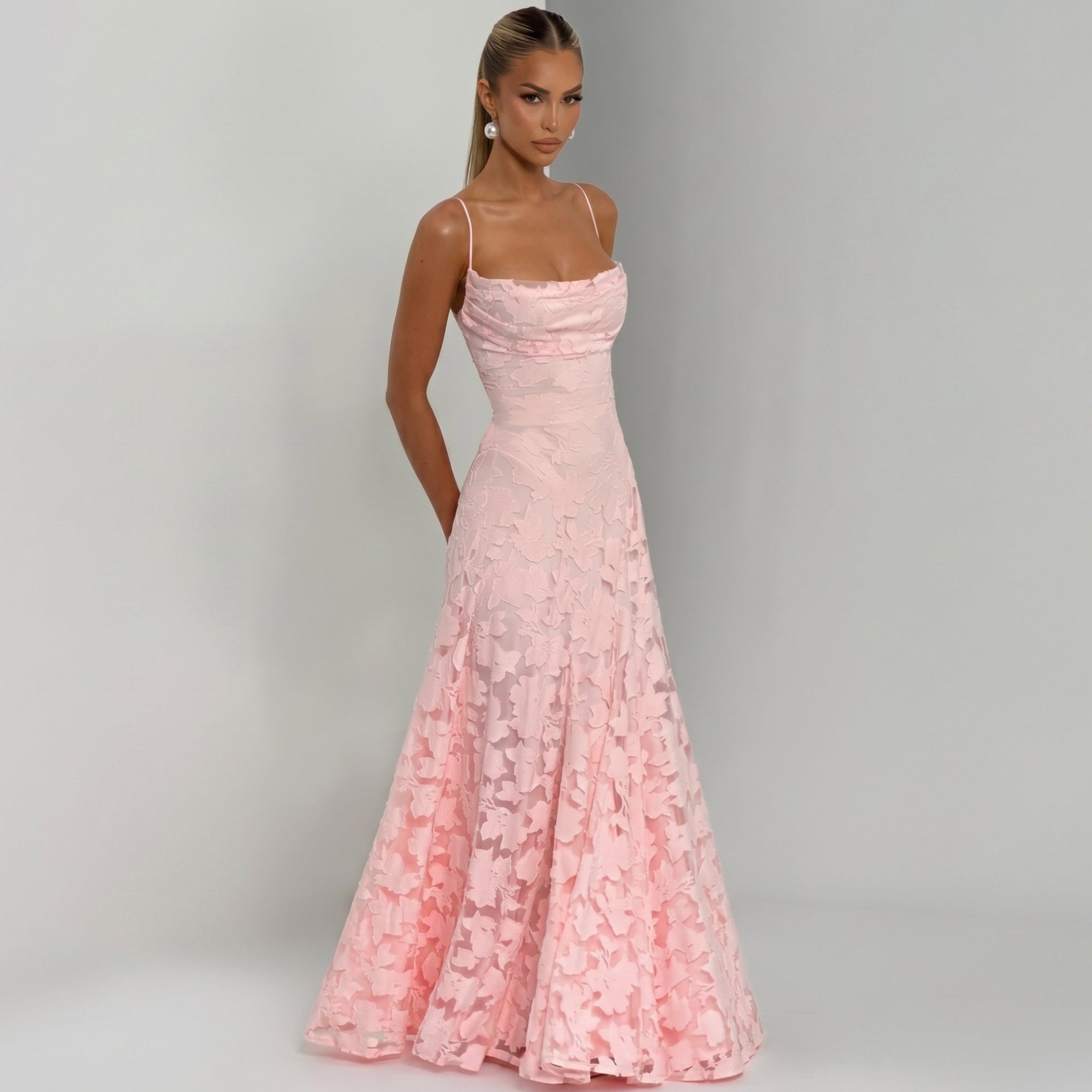 Charlotte - Women's Wedding Guest Lace Maxi Dress - Maxi Dress - Pink - Taylor & Bennett