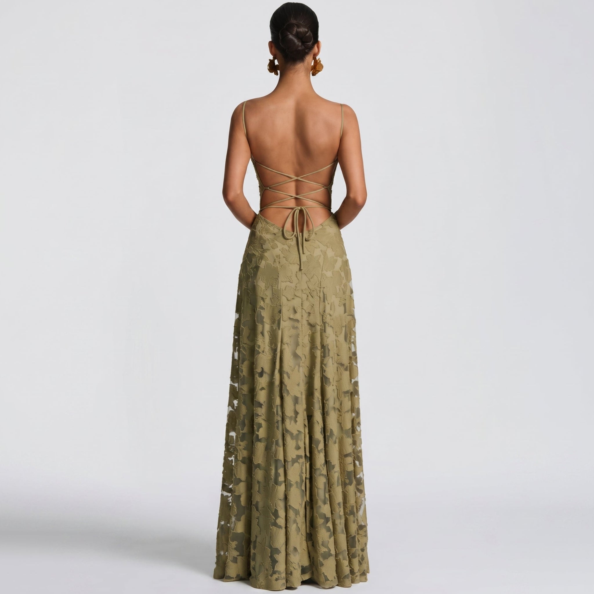 Charlotte - Women's Wedding Guest Lace Maxi Dress - Maxi Dress - Olive Green - Taylor & Bennett
