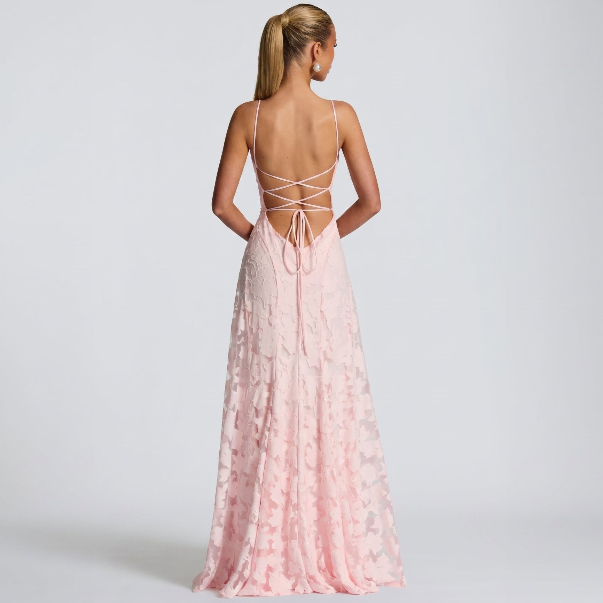 Charlotte - Women's Wedding Guest Lace Maxi Dress - Maxi Dress - Pink - Taylor & Bennett