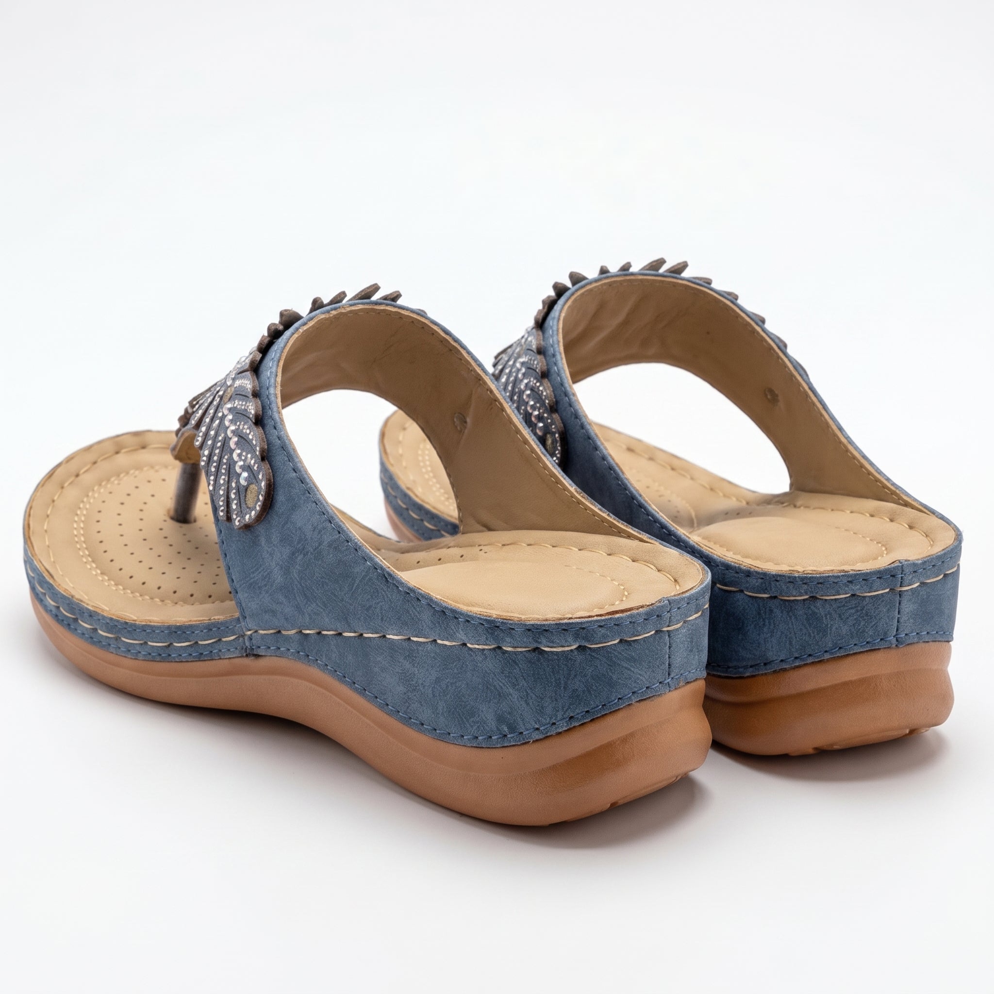 Chloe - Women's Beaded Wedge Sandals - Sandals - Blue - Taylor & Bennett