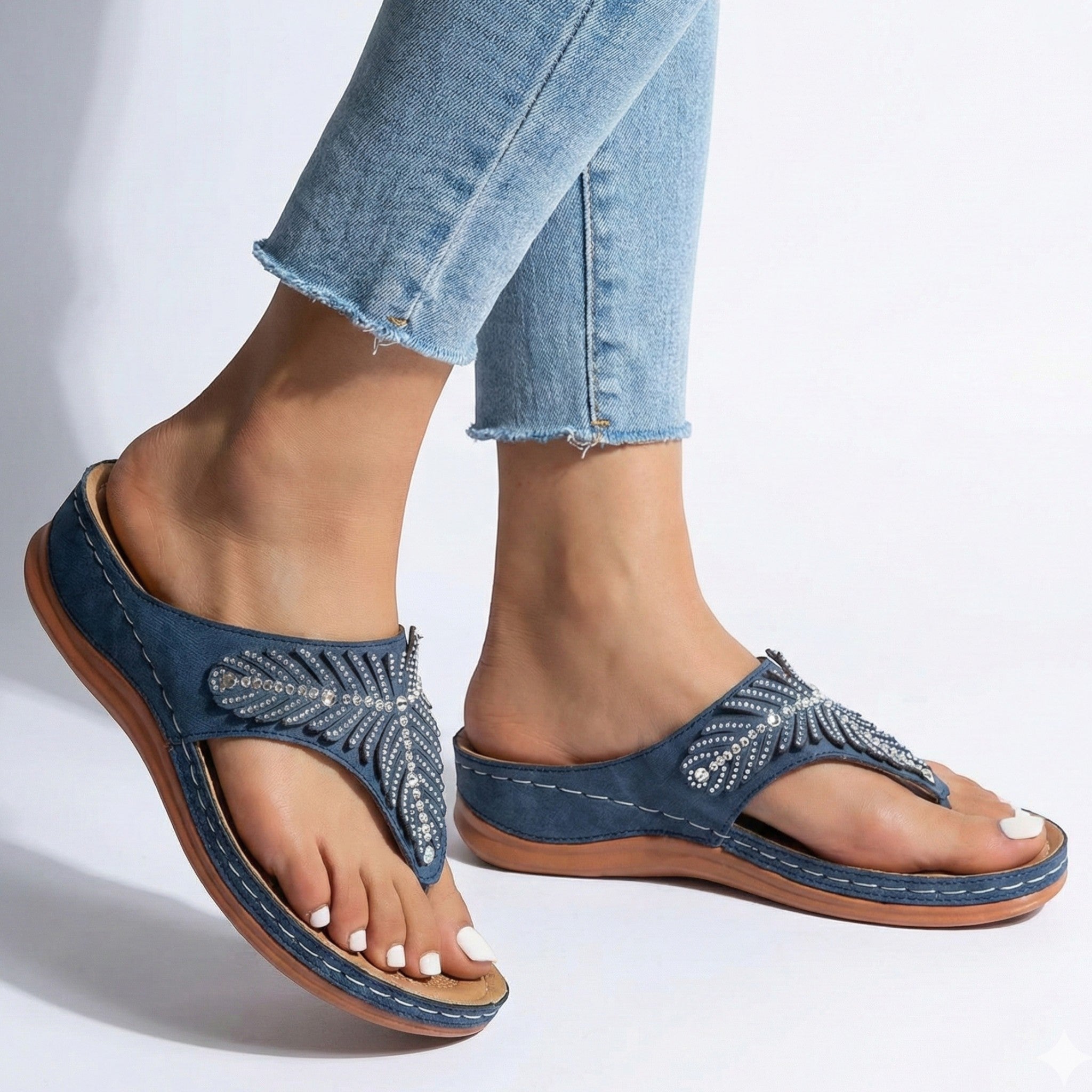 Chloe - Women's Beaded Wedge Sandals - Sandals - Blue - Taylor & Bennett