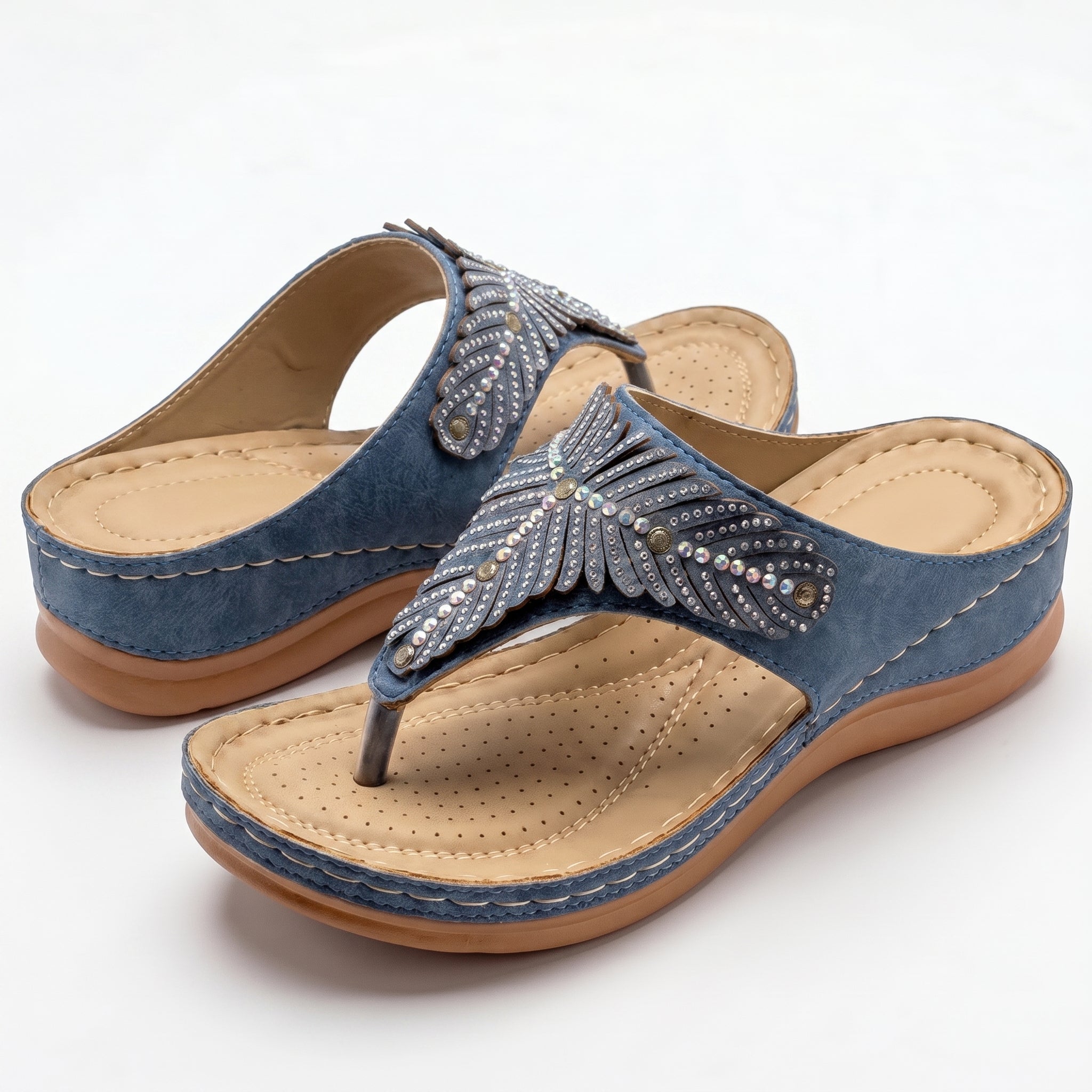 Chloe - Women's Beaded Wedge Sandals - Sandals - Blue - Taylor & Bennett
