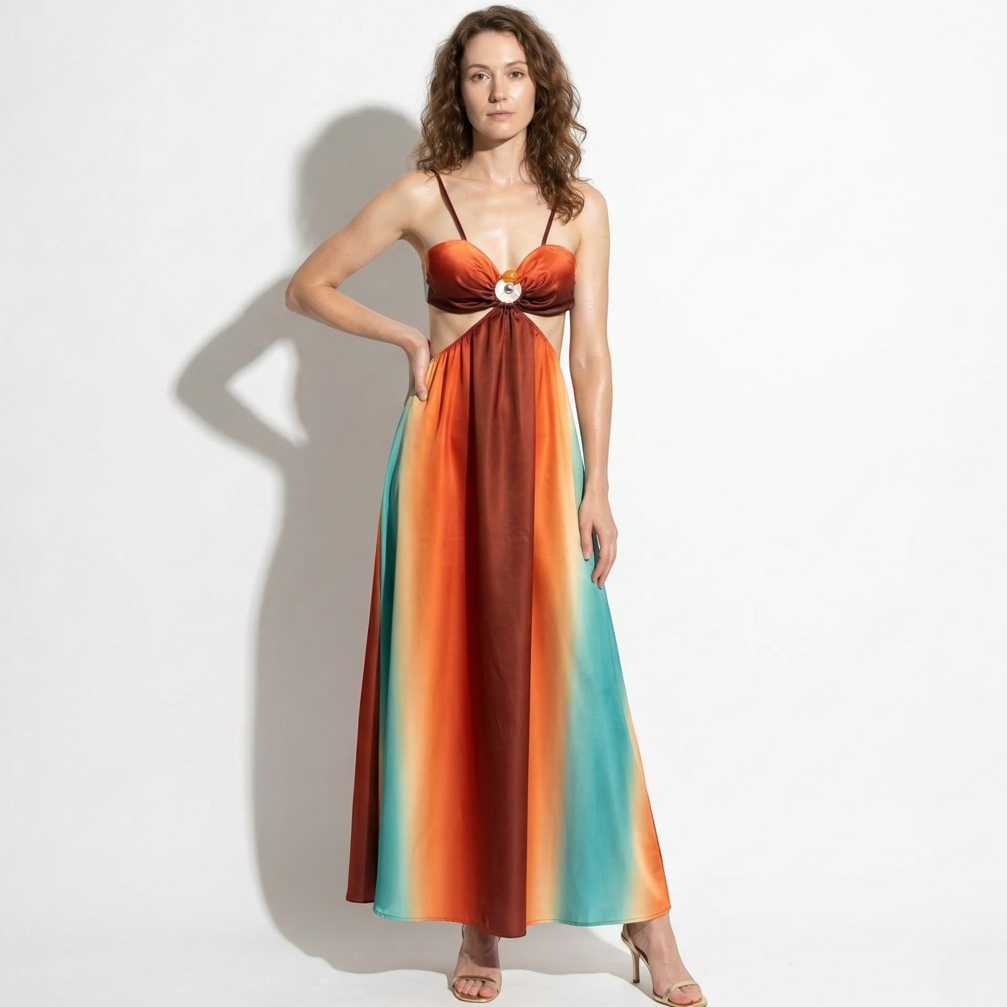 Chloe - Women's Cut - Out Back Tie - Up Maxi Dress - Maxi Dresses - Orange - Taylor & Bennett