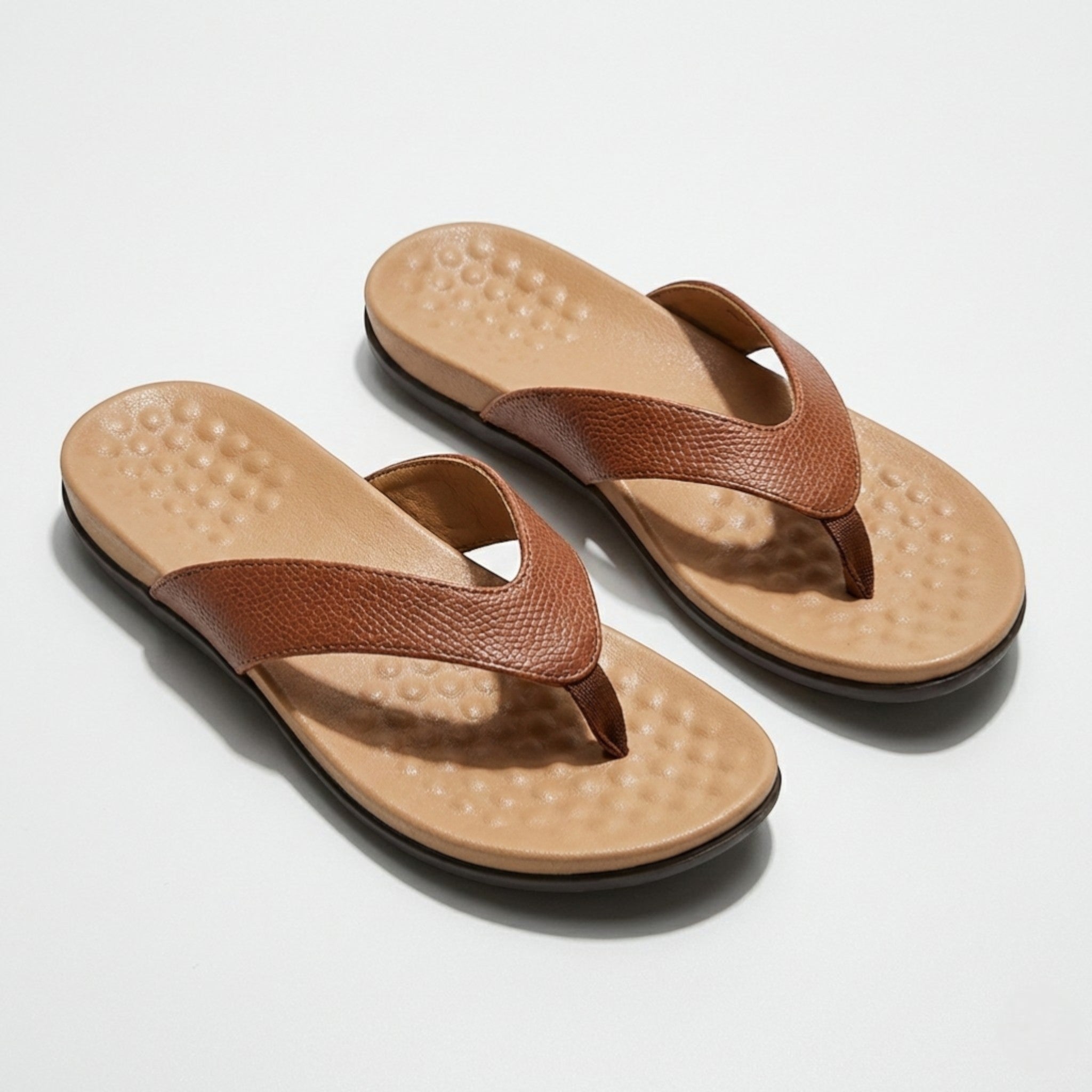 Chloe - Women's Flat Sandals with Toe Post Design - Slippers - Brown - Taylor & Bennett