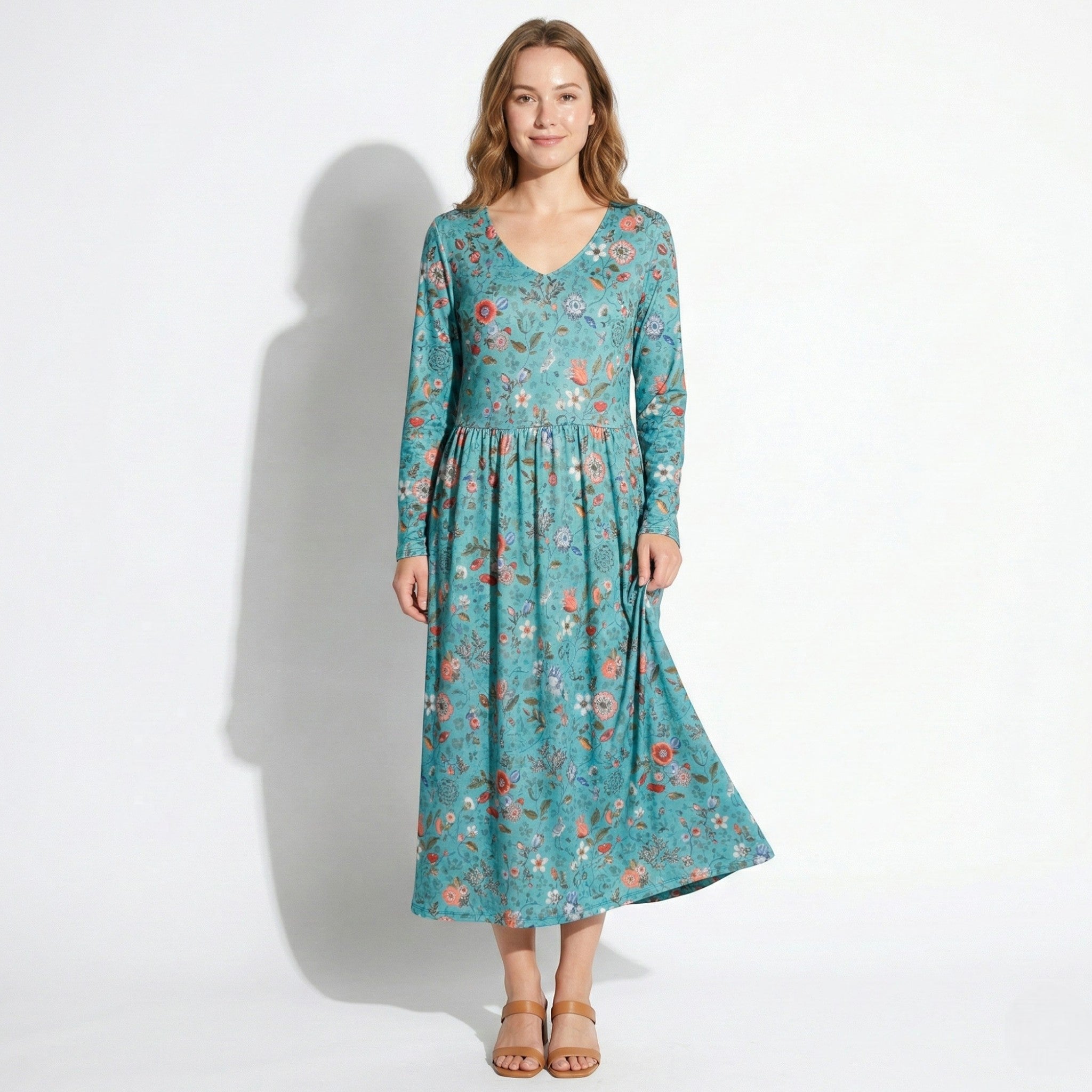 Chloe - Women's V - Neck Printed Maxi Dress - Dress - Green - Taylor & Bennett