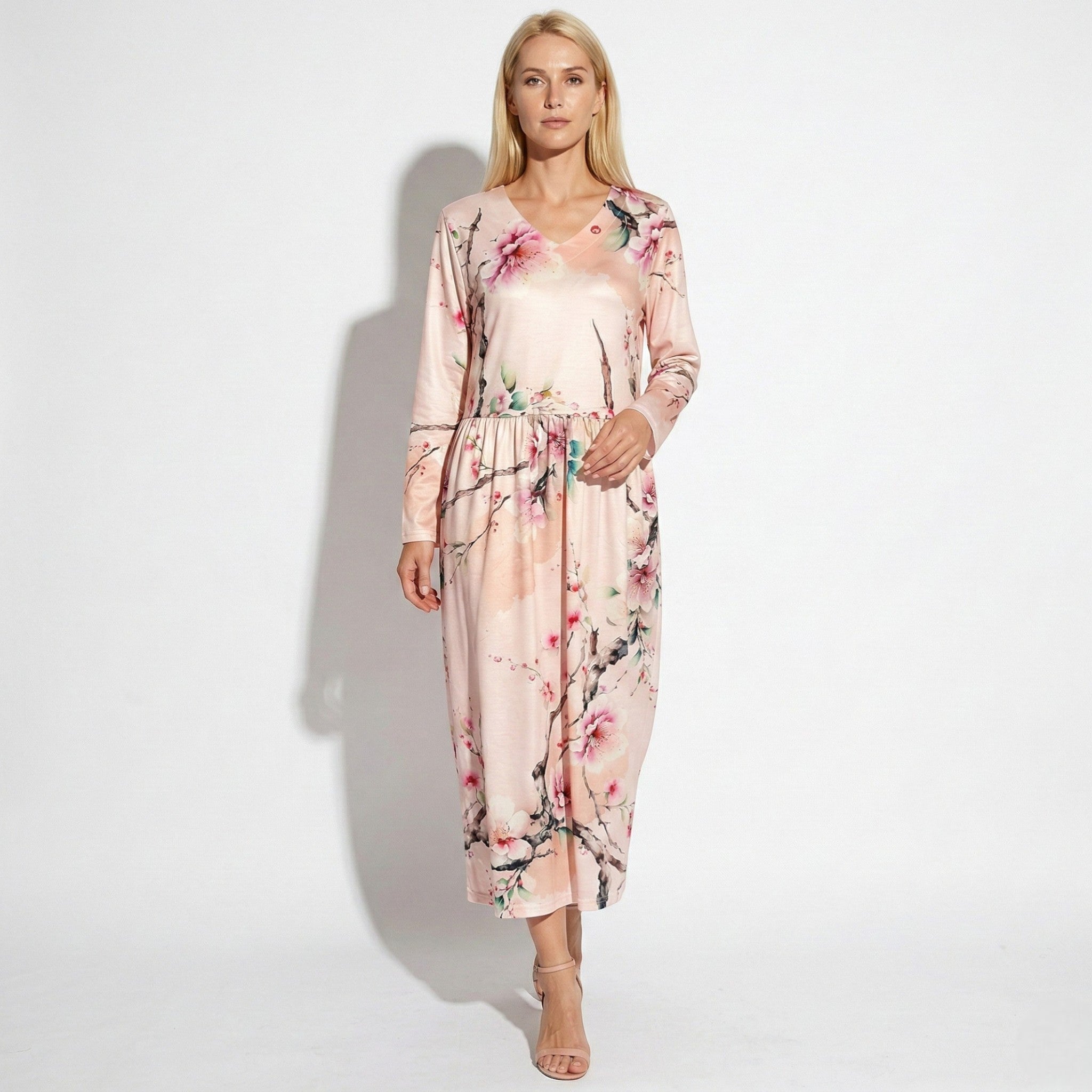 Chloe - Women's V - Neck Printed Maxi Dress - Dress - Pink - Taylor & Bennett