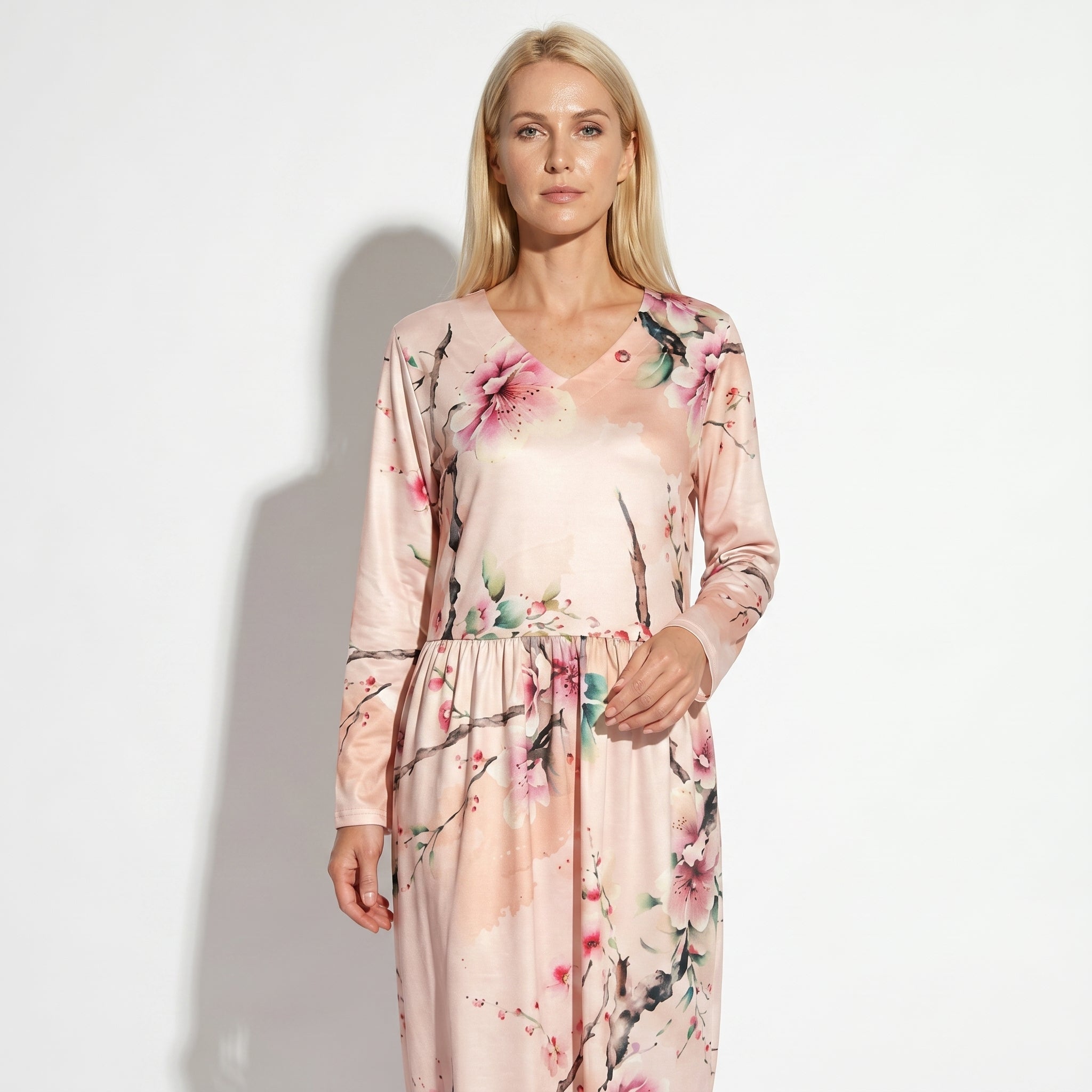 Chloe - Women's V - Neck Printed Maxi Dress - Dress - Pink - Taylor & Bennett