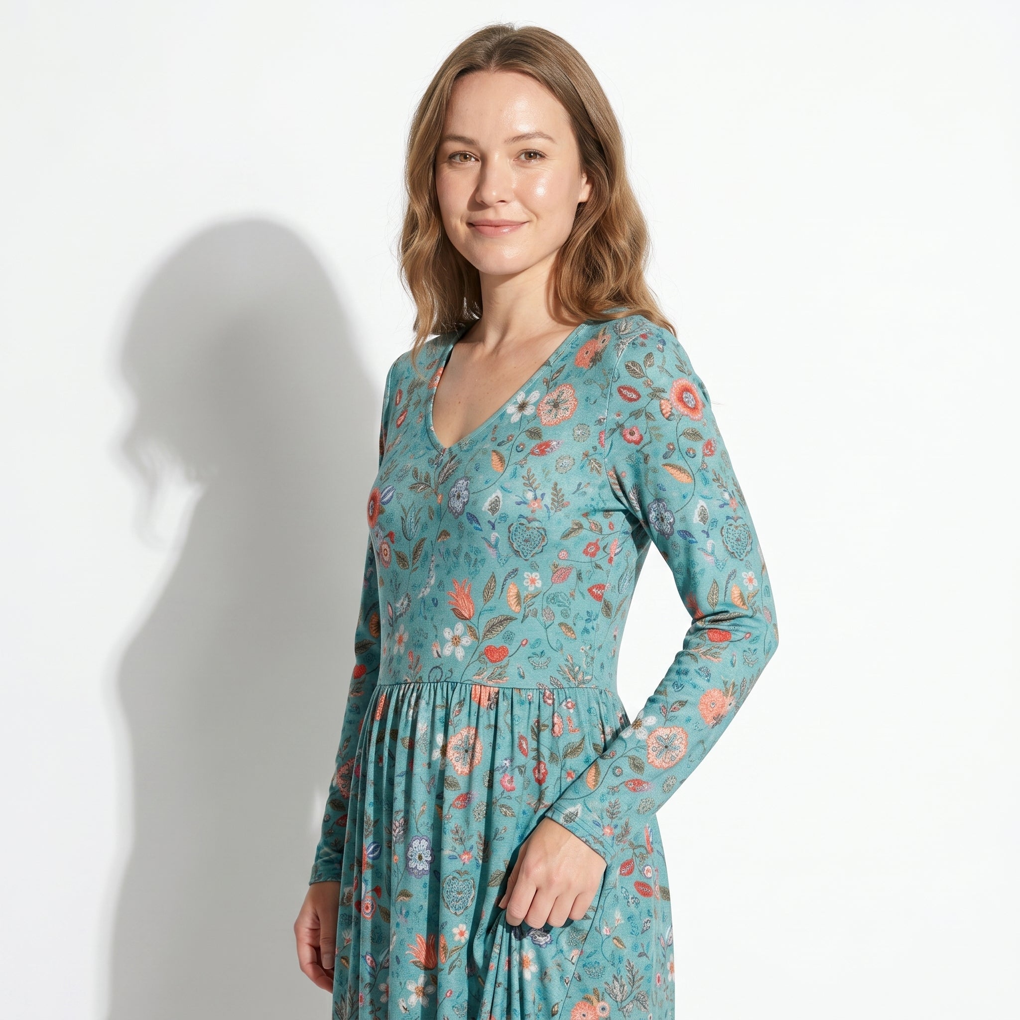 Chloe - Women's V - Neck Printed Maxi Dress - Dress - Green - Taylor & Bennett