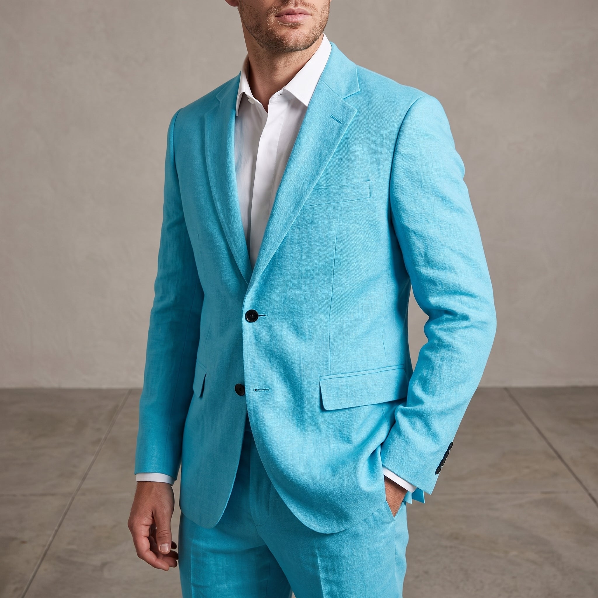 Christof - Men's Slim Fit Notch Lapel Two-Piece Wedding Guest Suit - 2 Piece Men Suits - Aqua Blue - Taylor & Bennett