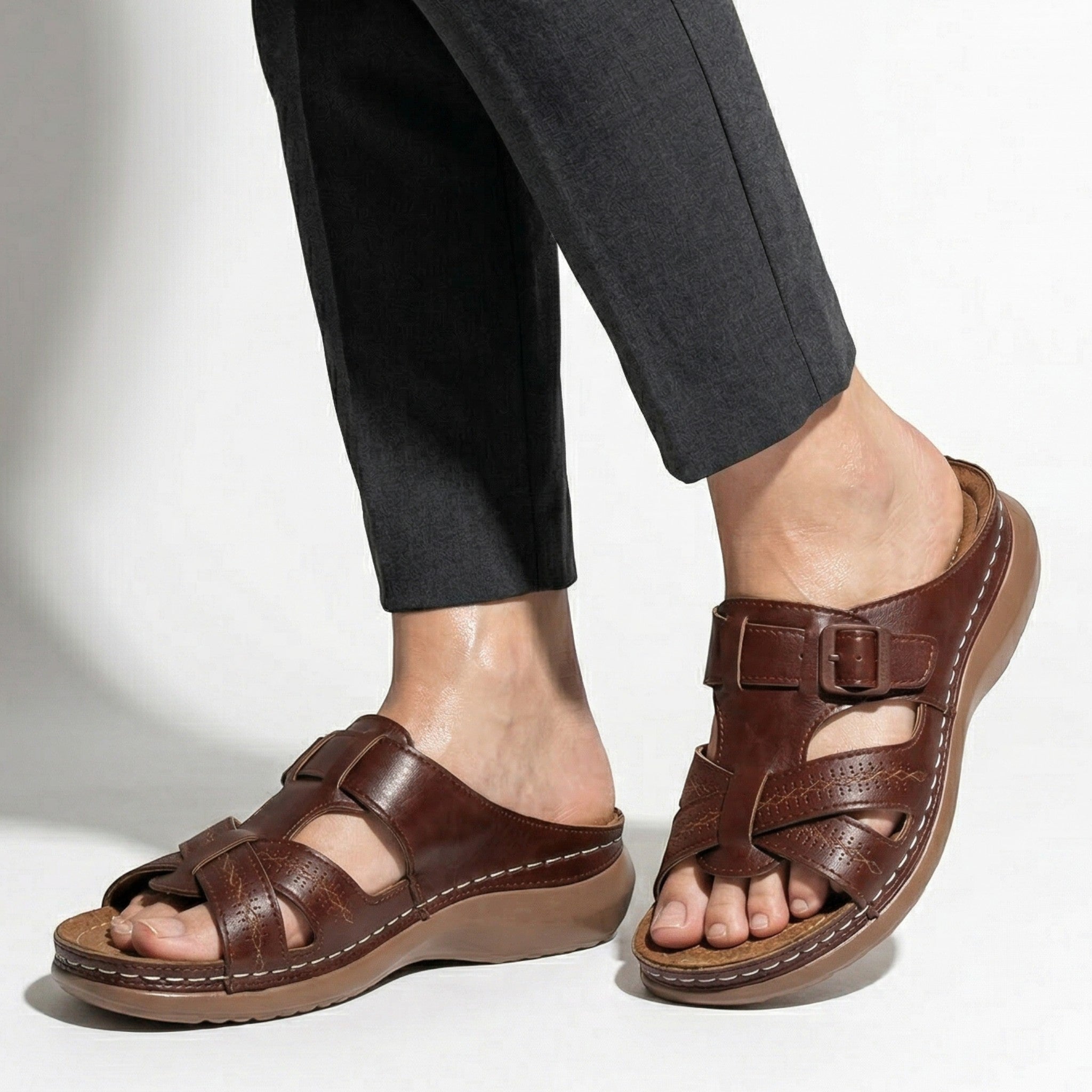 Claire - Women's Orthopaedic Strap Sandals - Sandals - Dark Brown - Taylor & Bennett