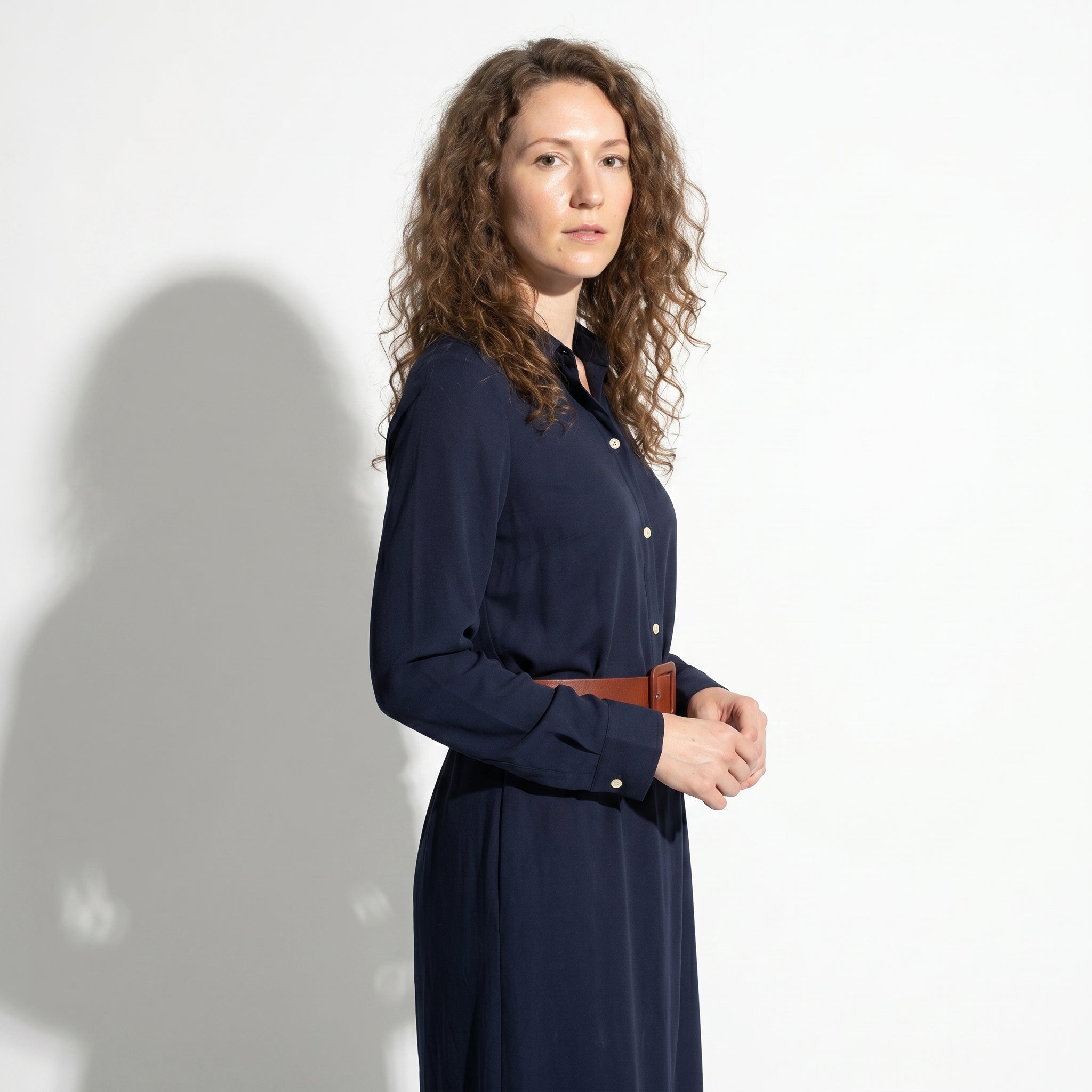 Clara - Women's Belted Wrap Maxi Dress - Maxi Dress - Navy Blue - Taylor & Bennett