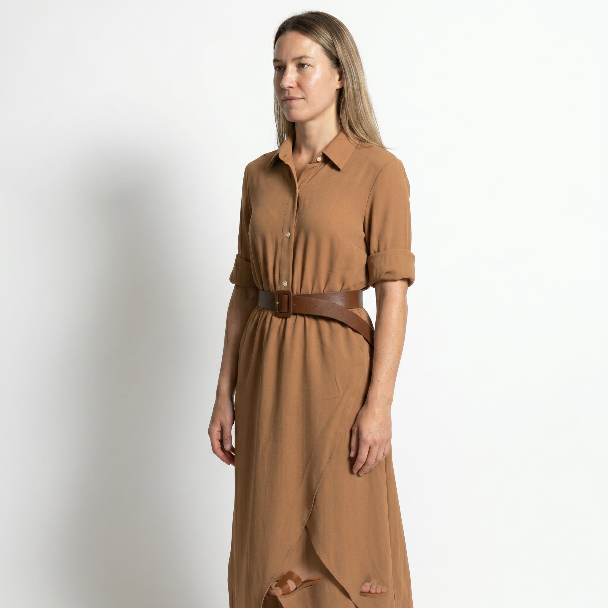Clara - Women's Belted Wrap Maxi Dress - Maxi Dress - Khaki - Taylor & Bennett