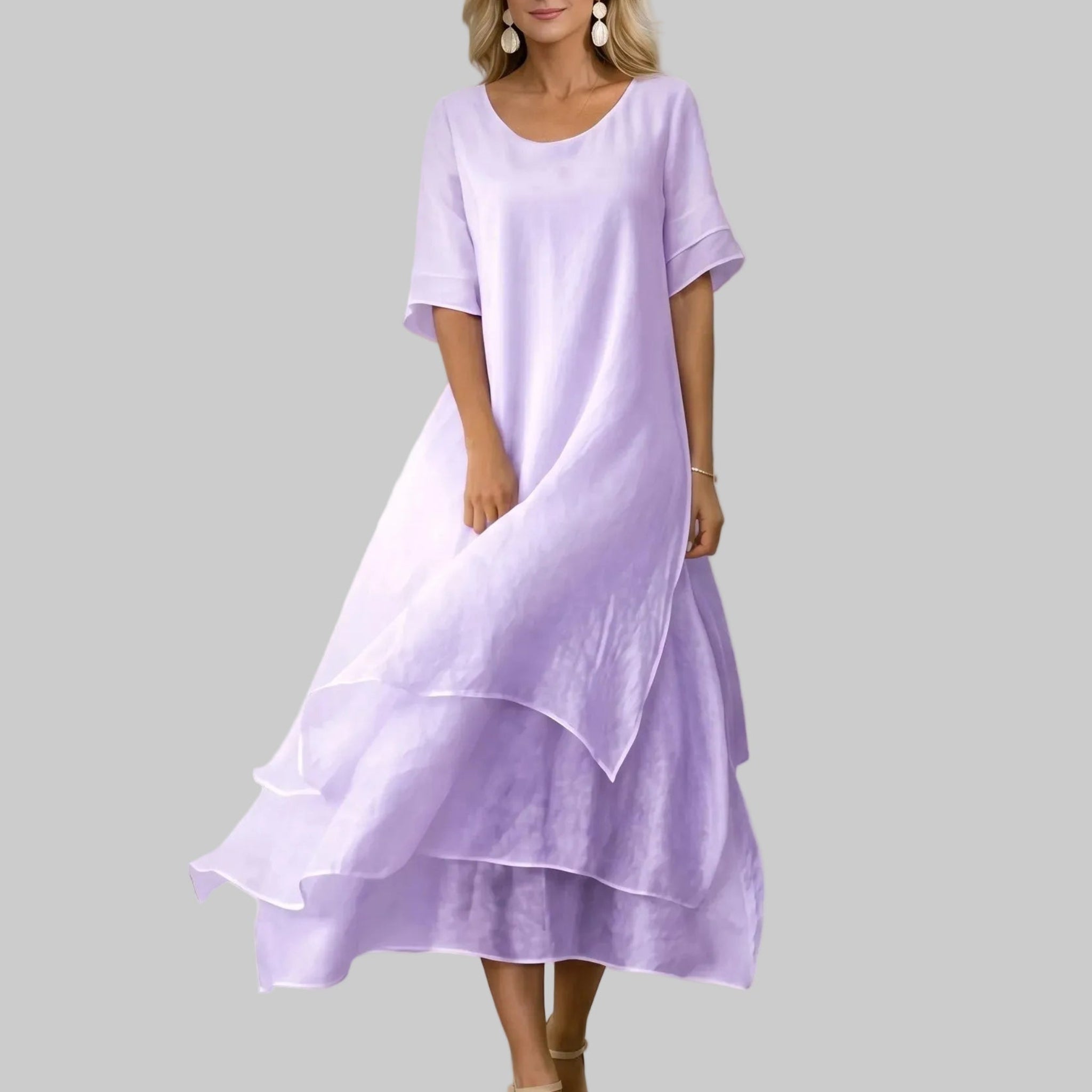 Clara - Women's Casual Layered Scoop Neck Midi Dress - Midi Dress - Purple - Taylor & Bennett