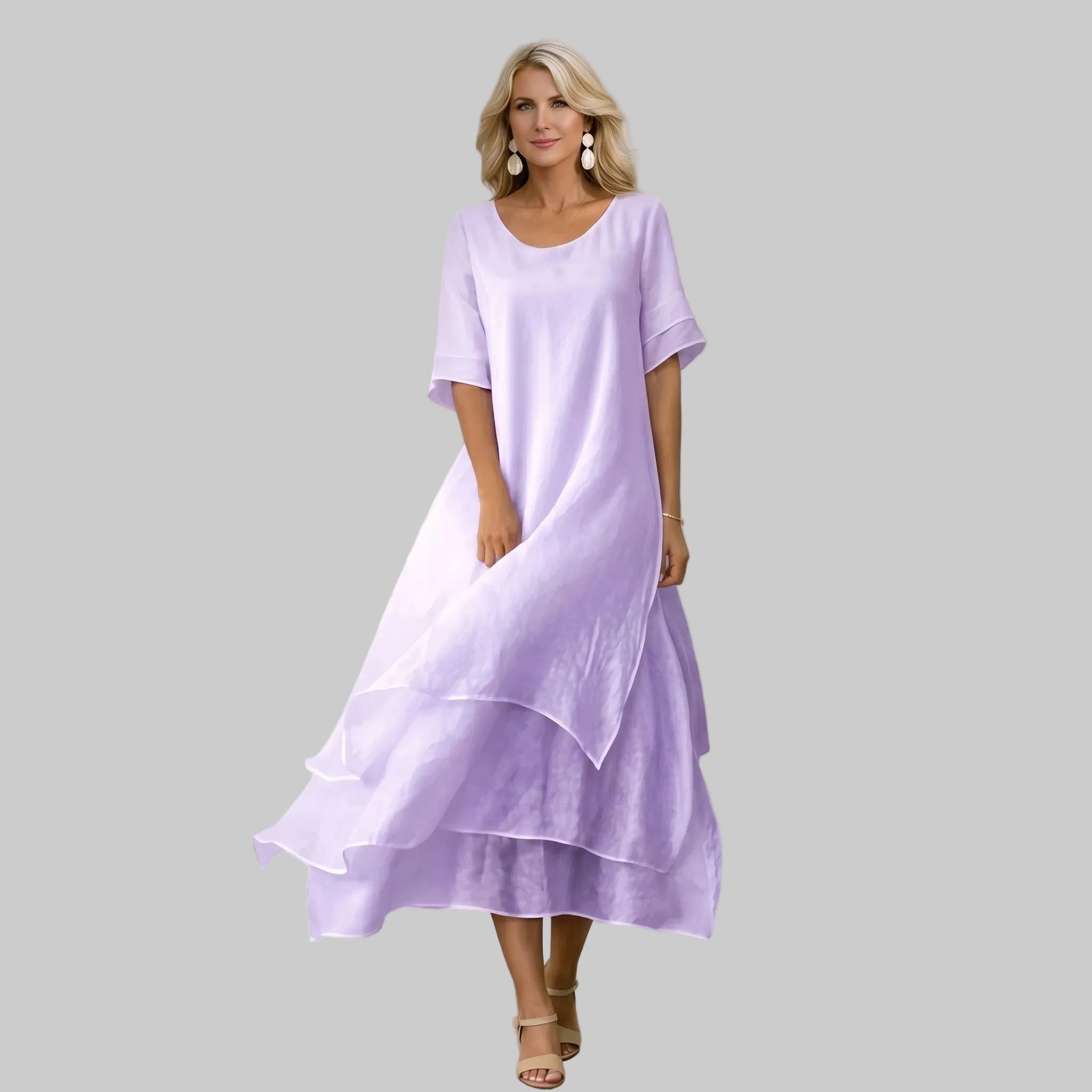 Clara - Women's Casual Layered Scoop Neck Midi Dress - Midi Dress - Purple - Taylor & Bennett