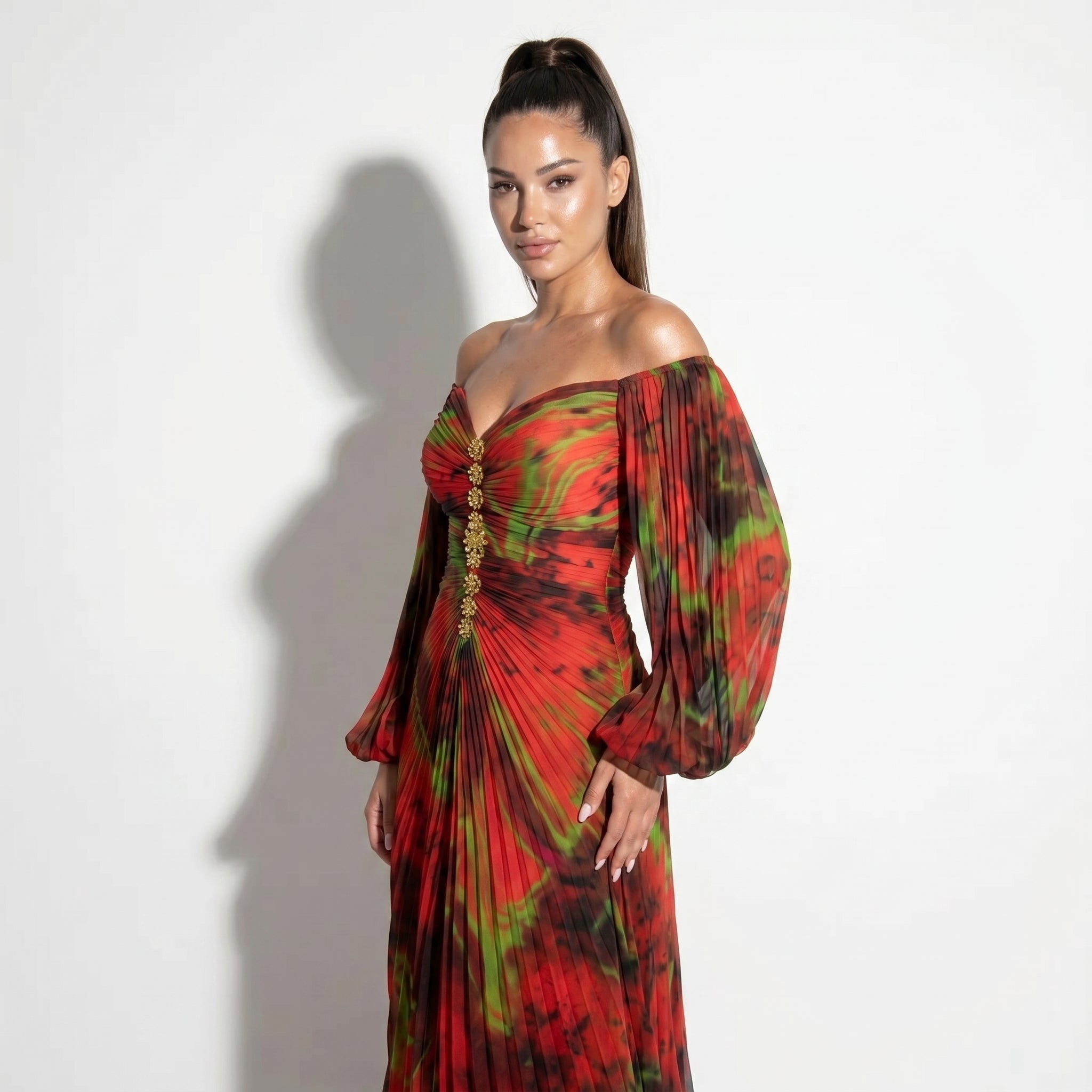 Clara - Women's Elegant Floral Maxi Dress - Dresses - Red - Taylor & Bennett