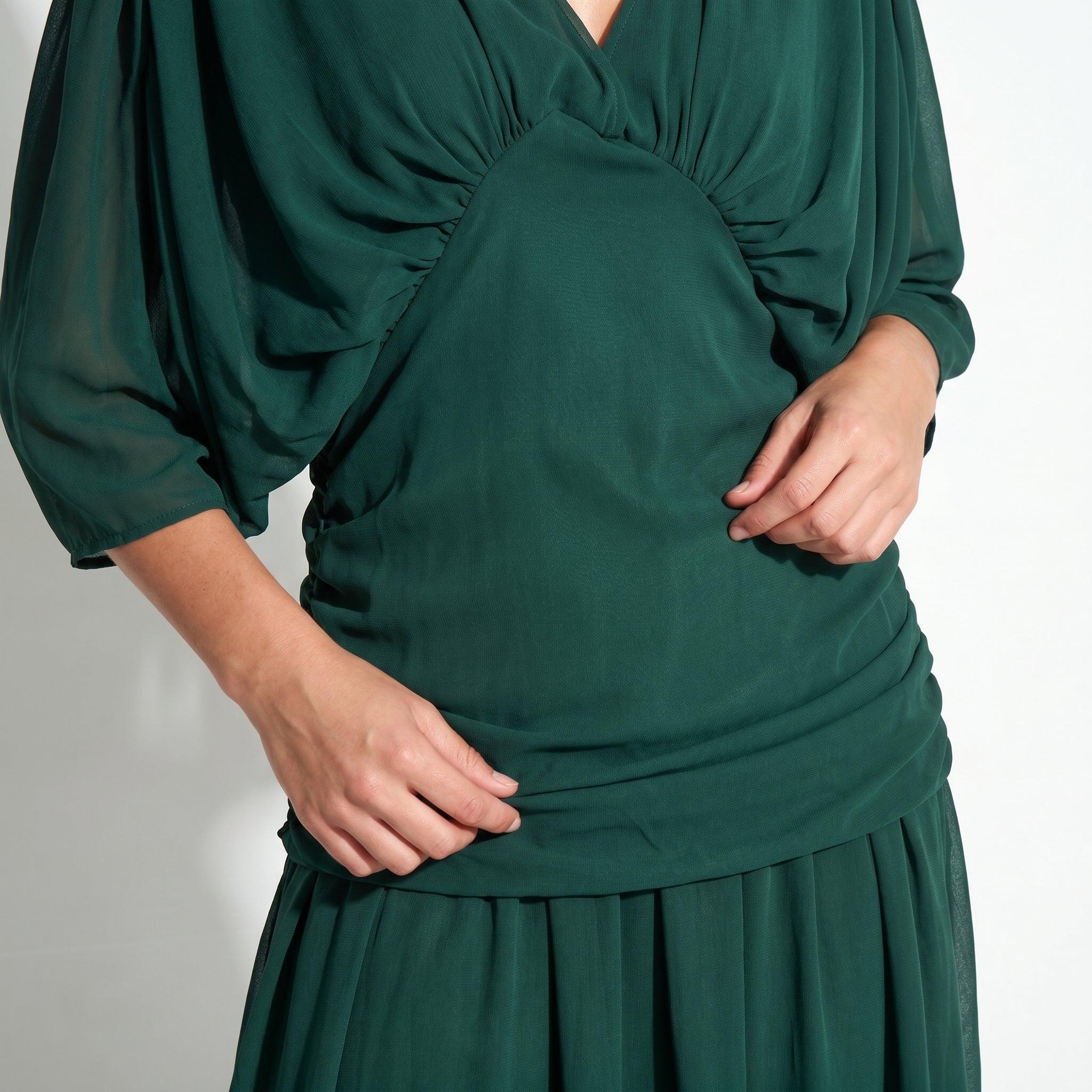 Clara - Women's Off - Shoulder Ruched Evening Maxi Dress - Maxi Dress - Green - Taylor & Bennett