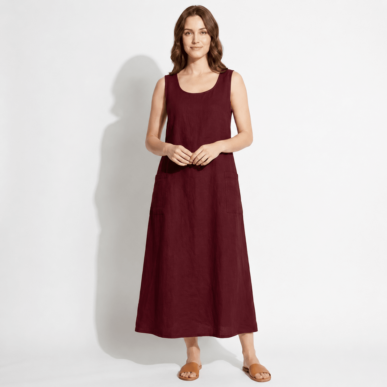 Clara - Women's Sleeveless Relaxed Fit Summer Maxi Dress - Dress - Burgundy - Taylor & Bennett
