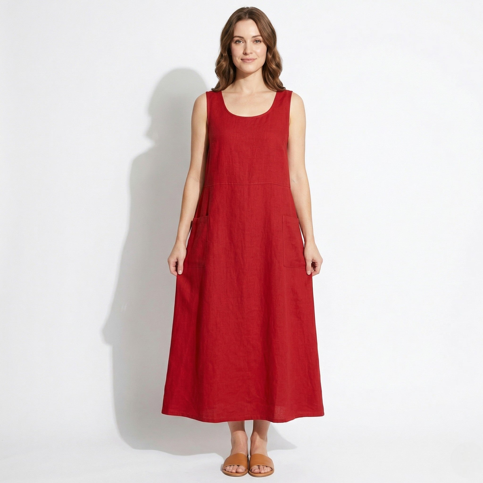 Clara - Women's Sleeveless Relaxed Fit Summer Maxi Dress - Dress - Red - Taylor & Bennett