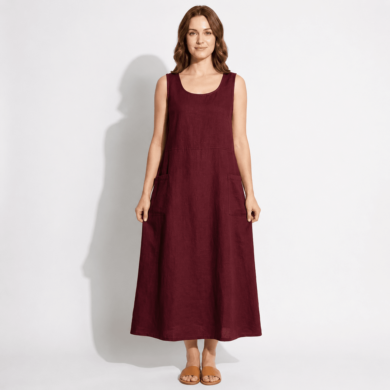 Clara - Women's Sleeveless Relaxed Fit Summer Maxi Dress - Dress - Burgundy - Taylor & Bennett