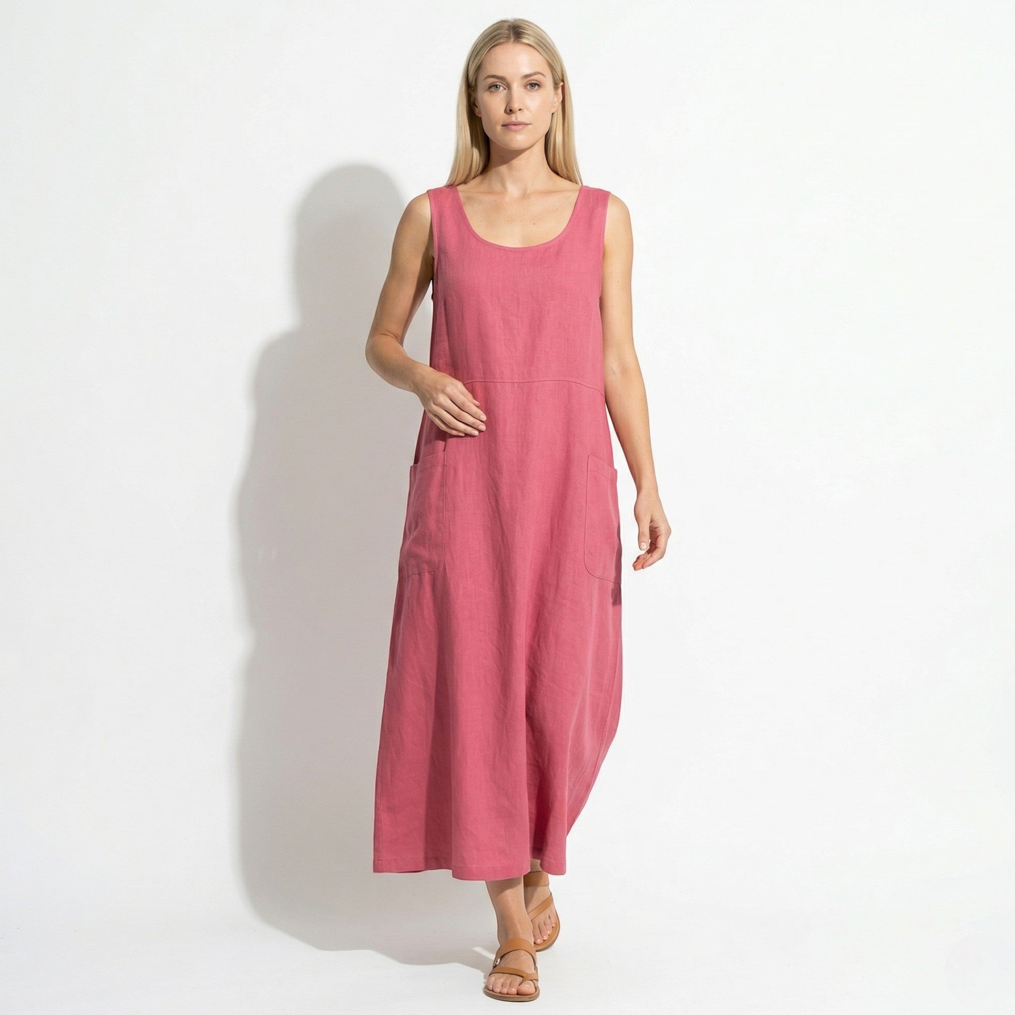 Clara - Women's Sleeveless Relaxed Fit Summer Maxi Dress - Dress - Pink - Taylor & Bennett