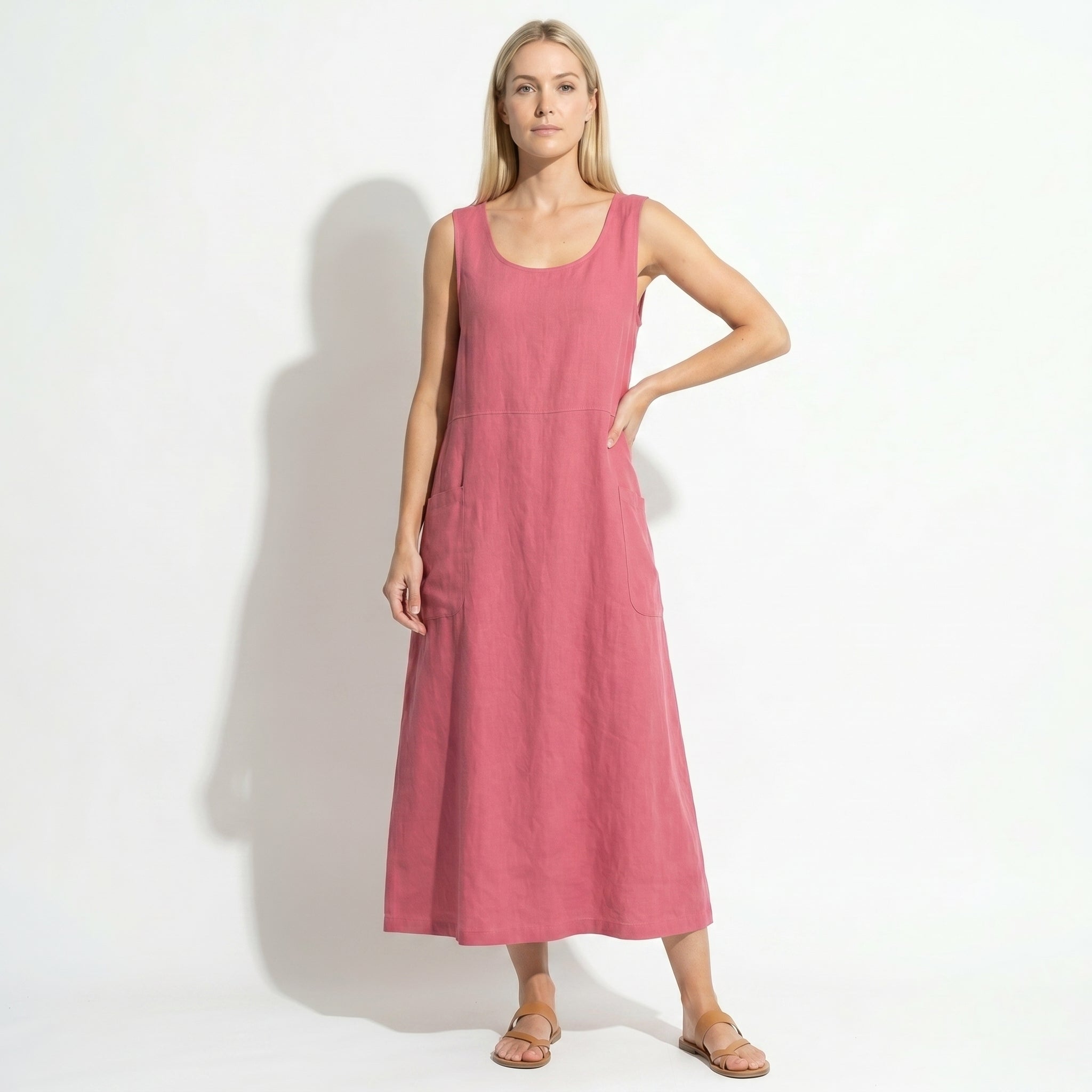 Clara - Women's Sleeveless Relaxed Fit Summer Maxi Dress - Dress - Pink - Taylor & Bennett