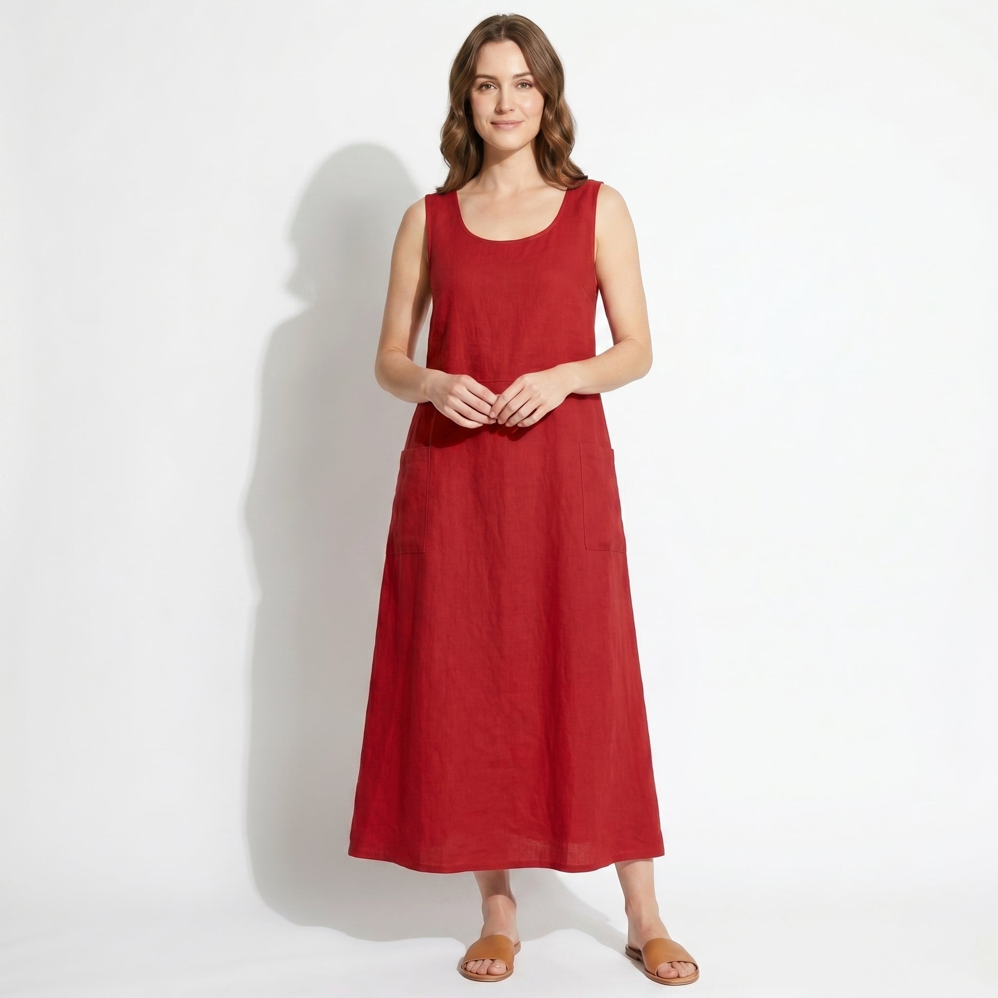 Clara - Women's Sleeveless Relaxed Fit Summer Maxi Dress - Dress - Red - Taylor & Bennett
