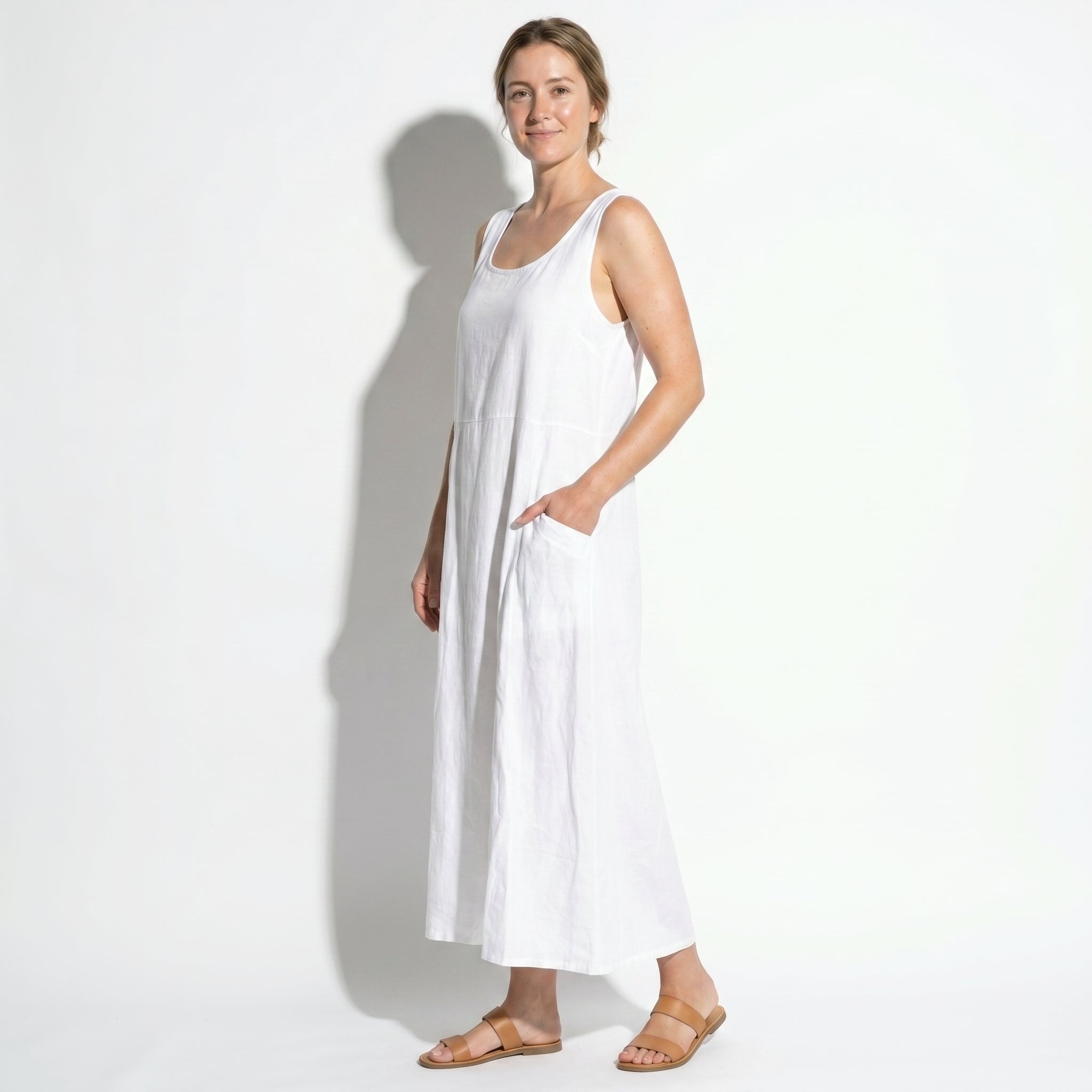 Clara - Women's Sleeveless Relaxed Fit Summer Maxi Dress - Dress - White - Taylor & Bennett