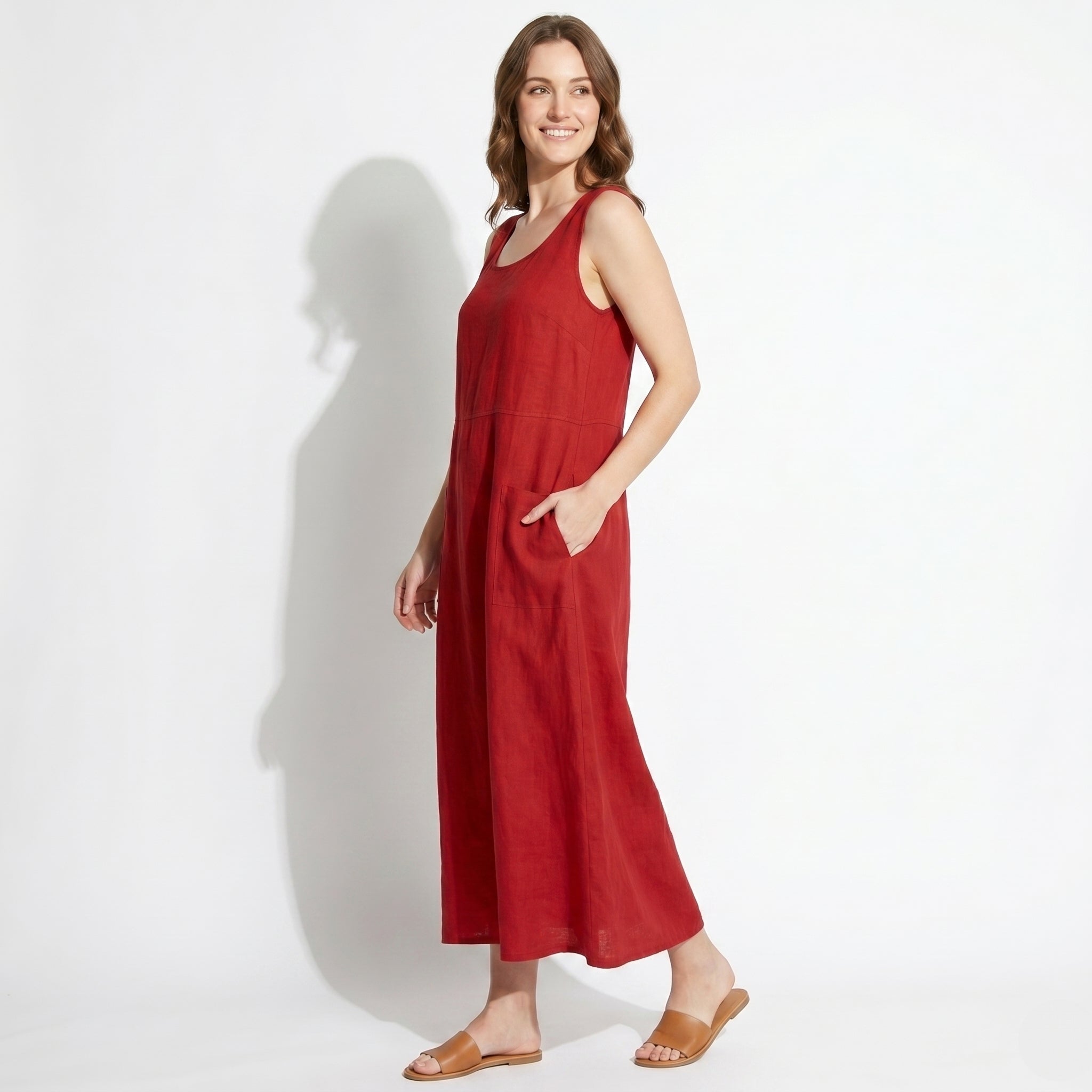 Clara - Women's Sleeveless Relaxed Fit Summer Maxi Dress - Dress - Red - Taylor & Bennett