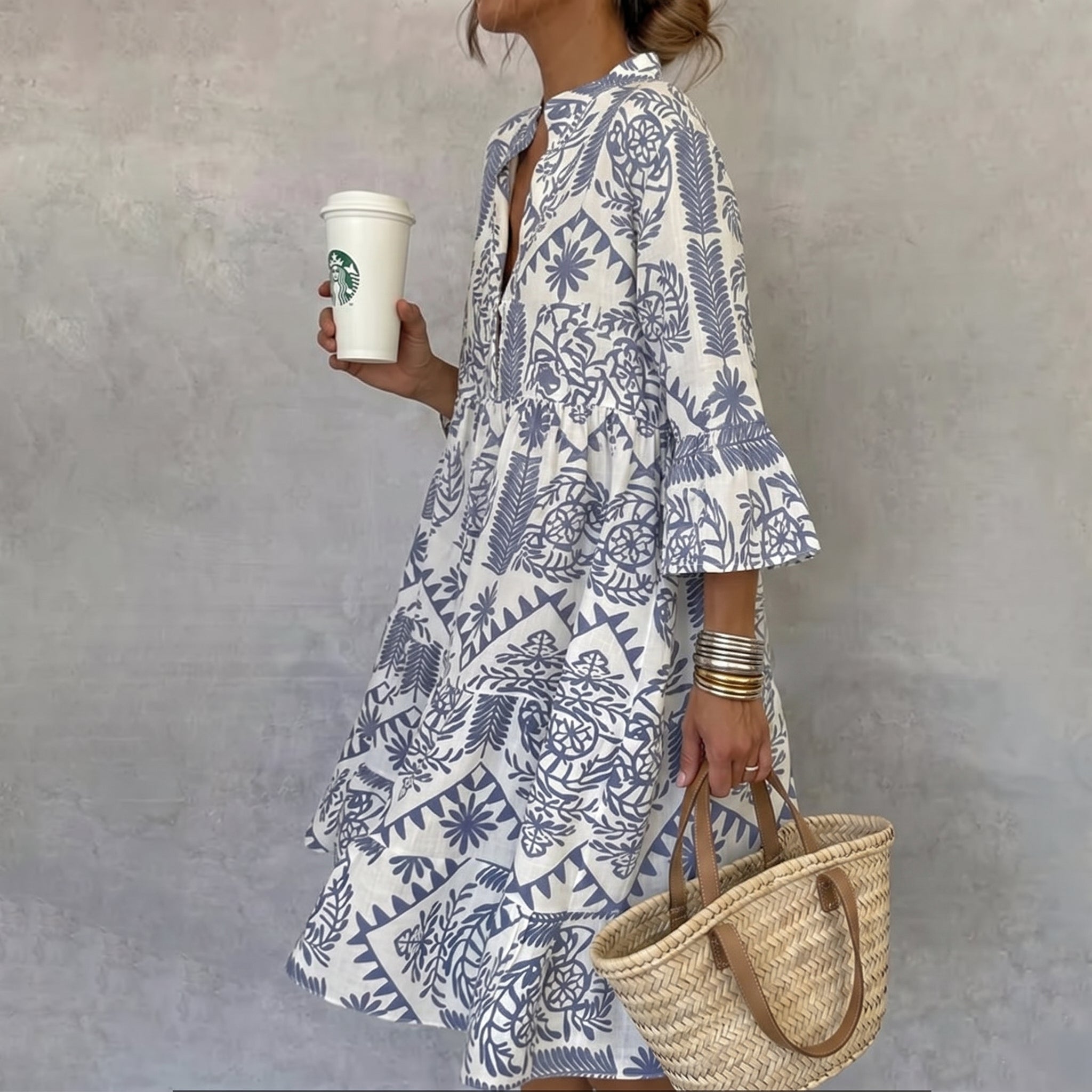 Clara - Women's Summer Button-Down Long Sleeve Midi Dress - Dress - Blue - Taylor & Bennett
