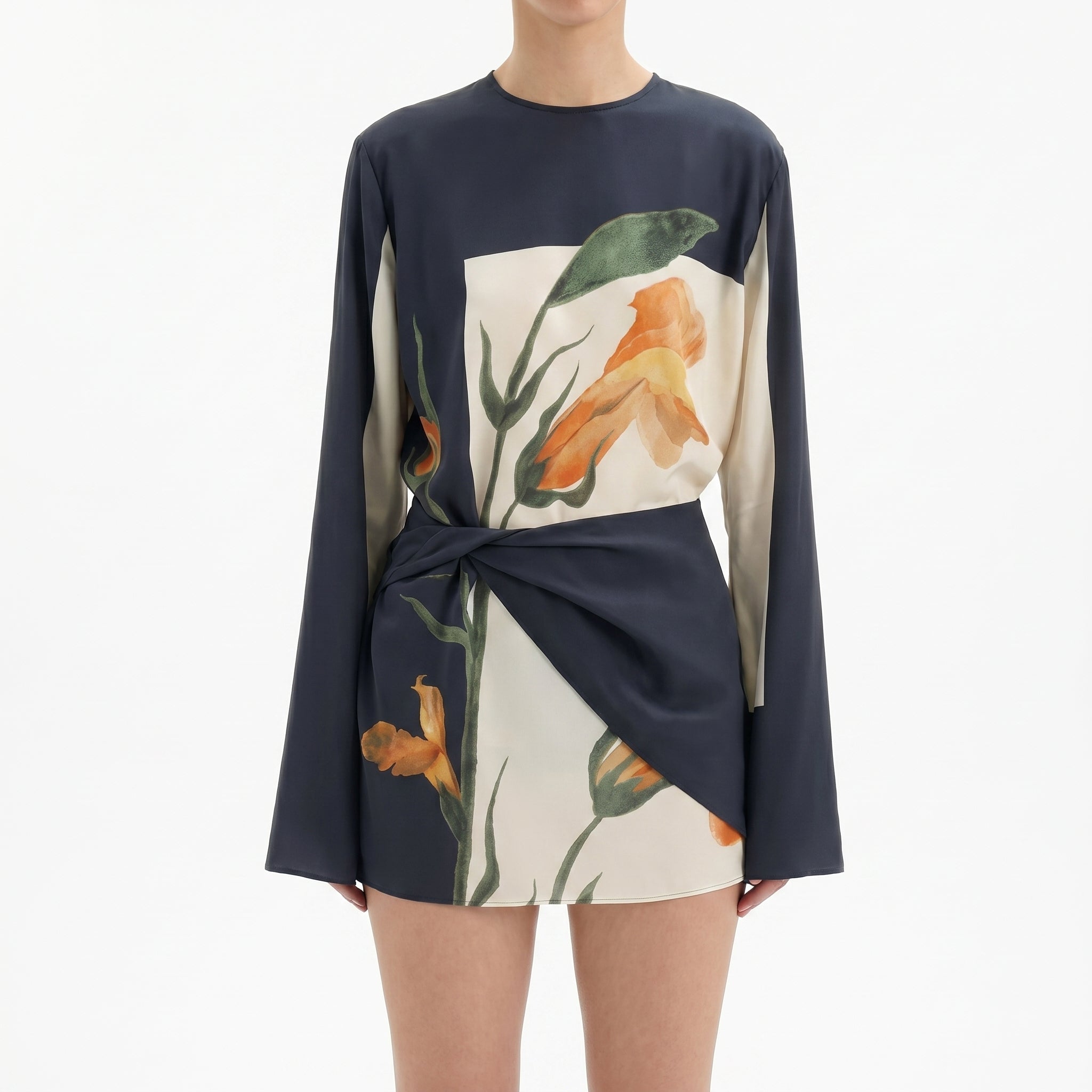 Clara - Women's Summer Long Sleeve Graphic Print Mini Dress - Mini Dress - Gray - Taylor & Bennett