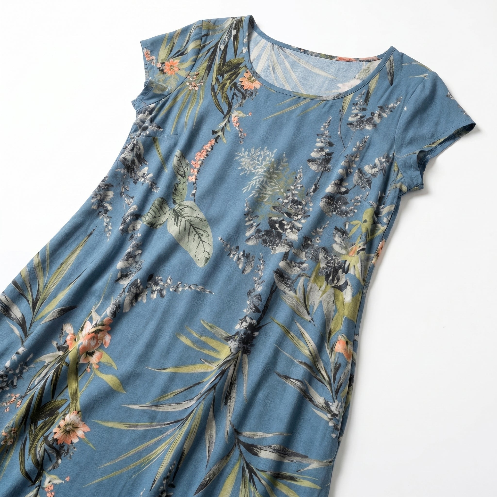 Clara - Women's Summer Print Cap Sleeve Midi Dress - Dresses - Navy Blue - Taylor & Bennett