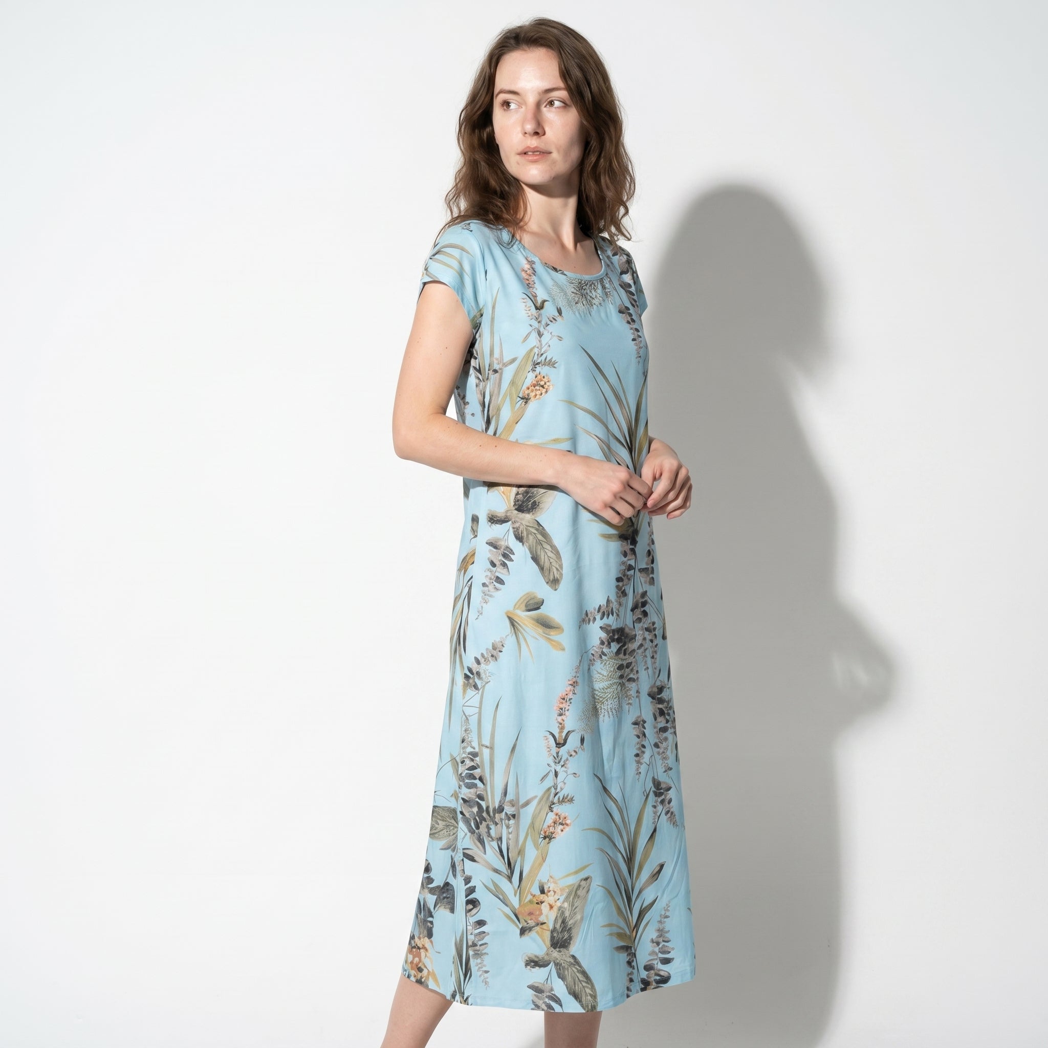 Clara - Women's Summer Print Cap Sleeve Midi Dress - Dresses - Light Blue - Taylor & Bennett