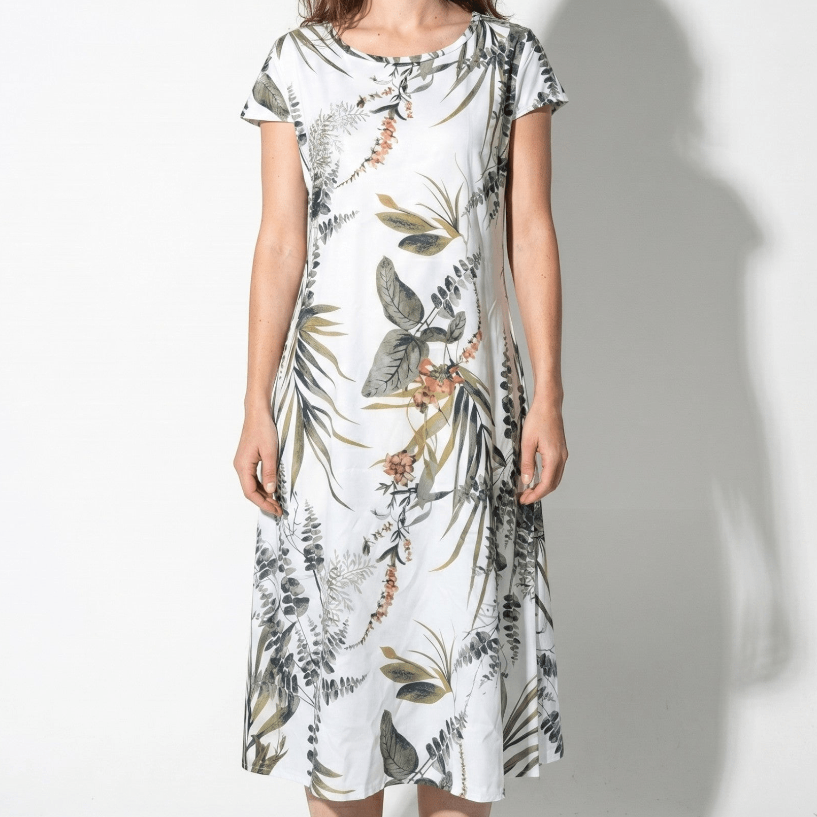 Clara - Women's Summer Print Cap Sleeve Midi Dress - Dresses - White - Taylor & Bennett