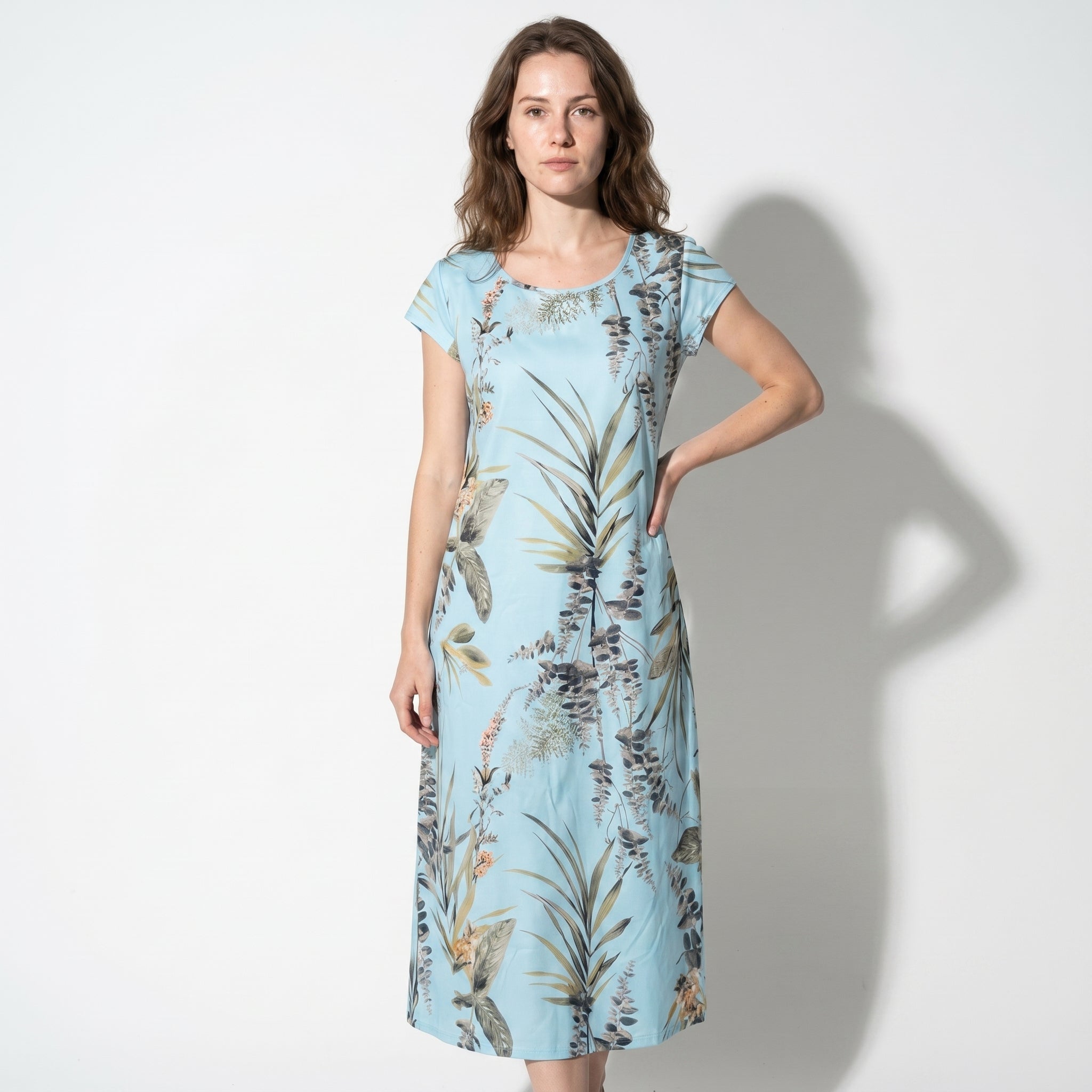 Clara - Women's Summer Print Cap Sleeve Midi Dress - Dresses - Light Blue - Taylor & Bennett
