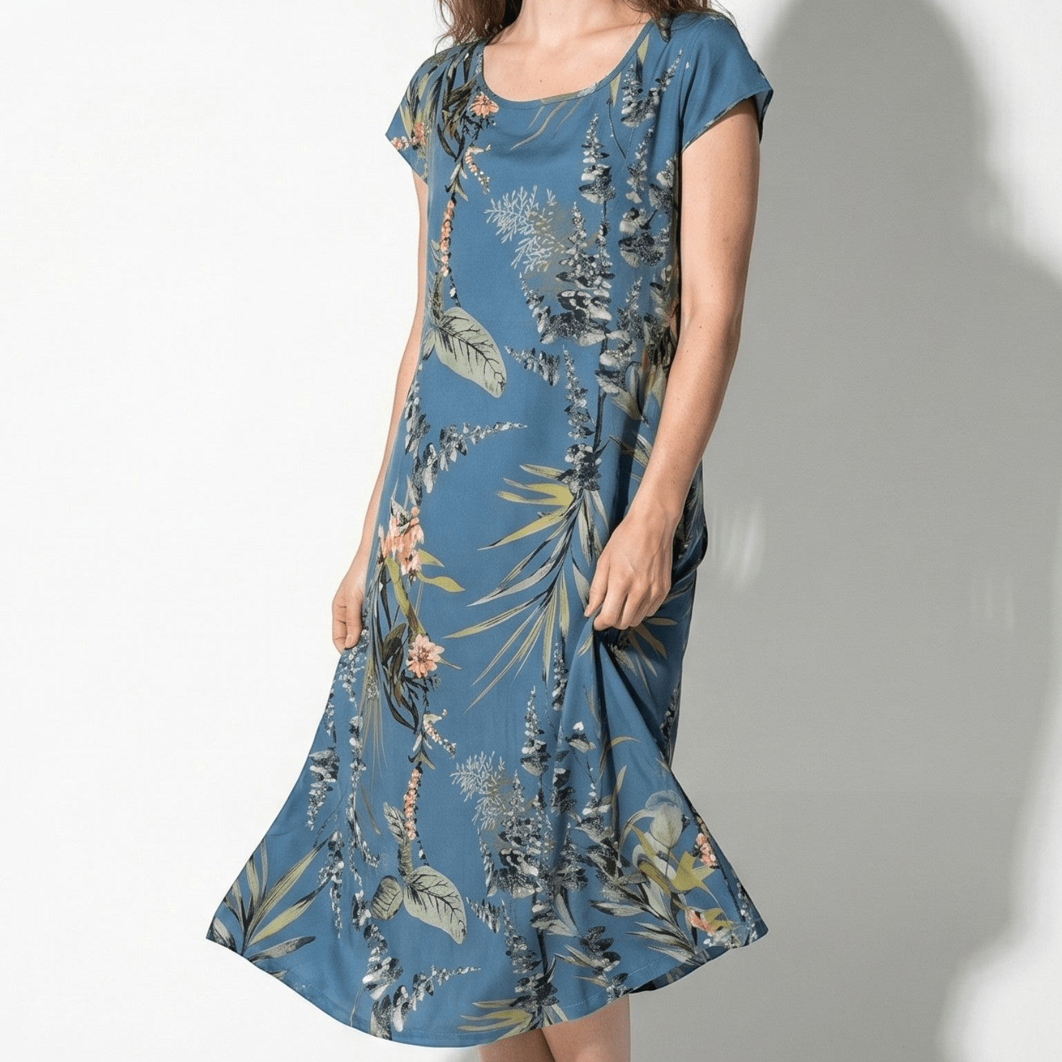 Clara - Women's Summer Print Cap Sleeve Midi Dress - Dresses - Navy Blue - Taylor & Bennett