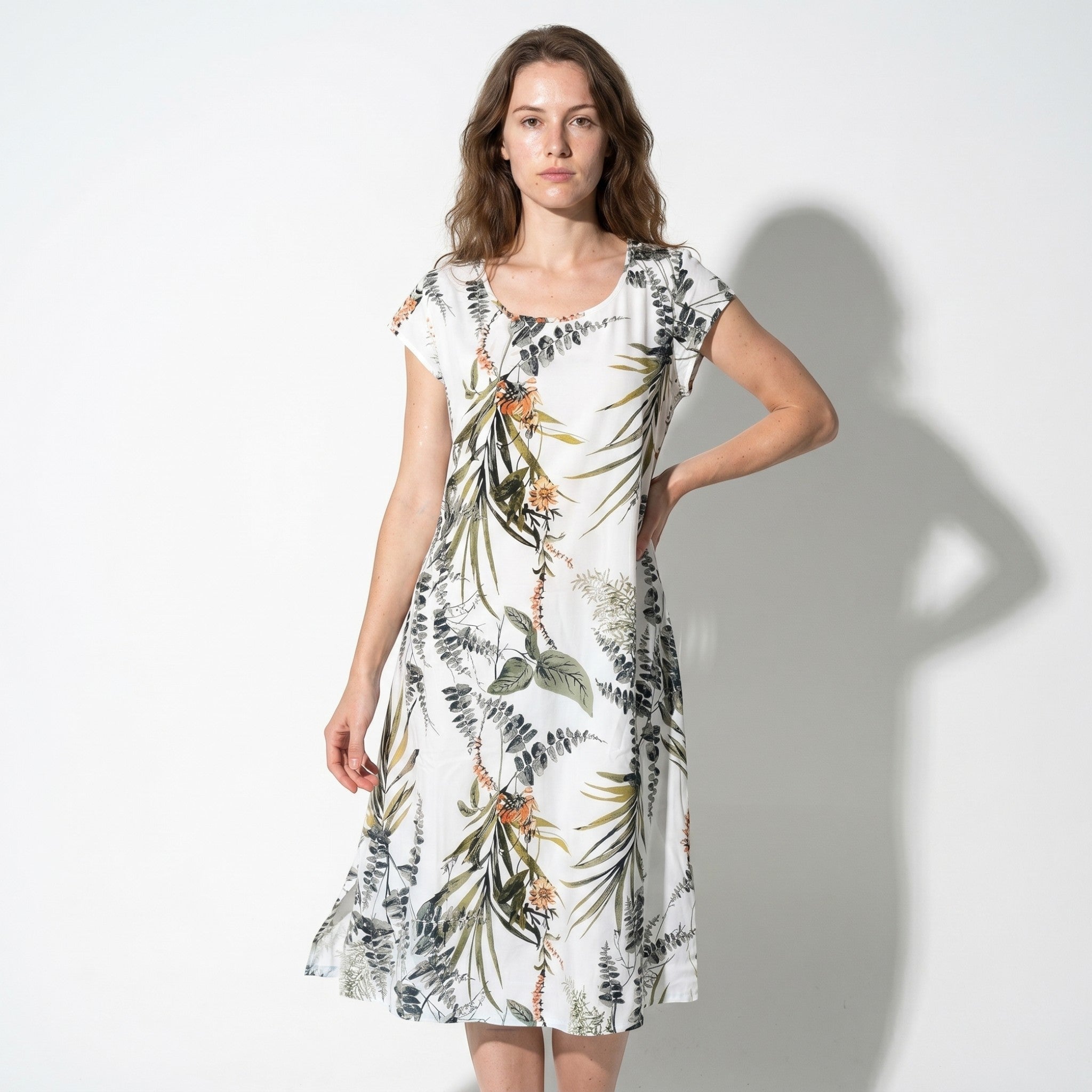 Clara - Women's Summer Print Cap Sleeve Midi Dress - Dresses - Green - Taylor & Bennett