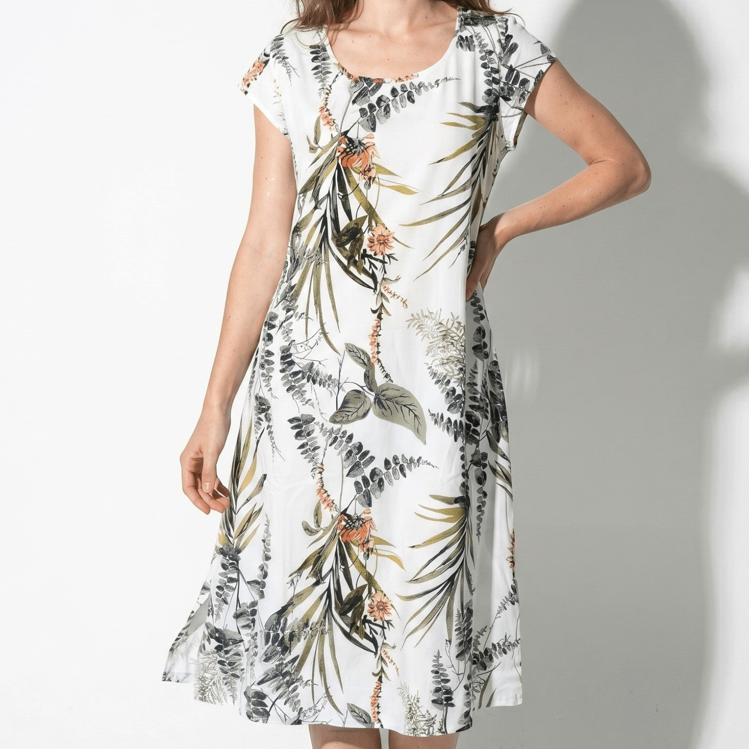 Clara - Women's Summer Print Cap Sleeve Midi Dress - Dresses - Green - Taylor & Bennett