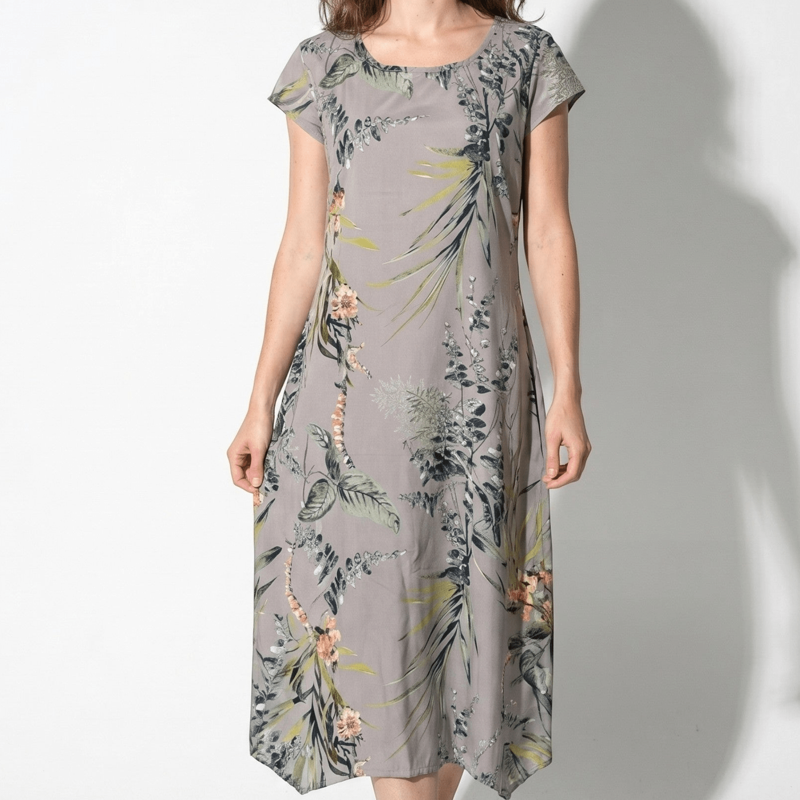 Clara - Women's Summer Print Cap Sleeve Midi Dress - Dresses - Brown - Taylor & Bennett