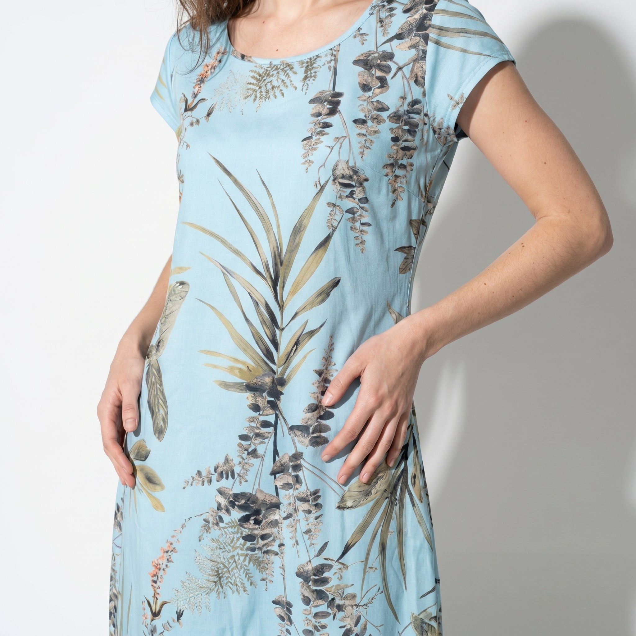 Clara - Women's Summer Print Cap Sleeve Midi Dress - Dresses - Light Blue - Taylor & Bennett