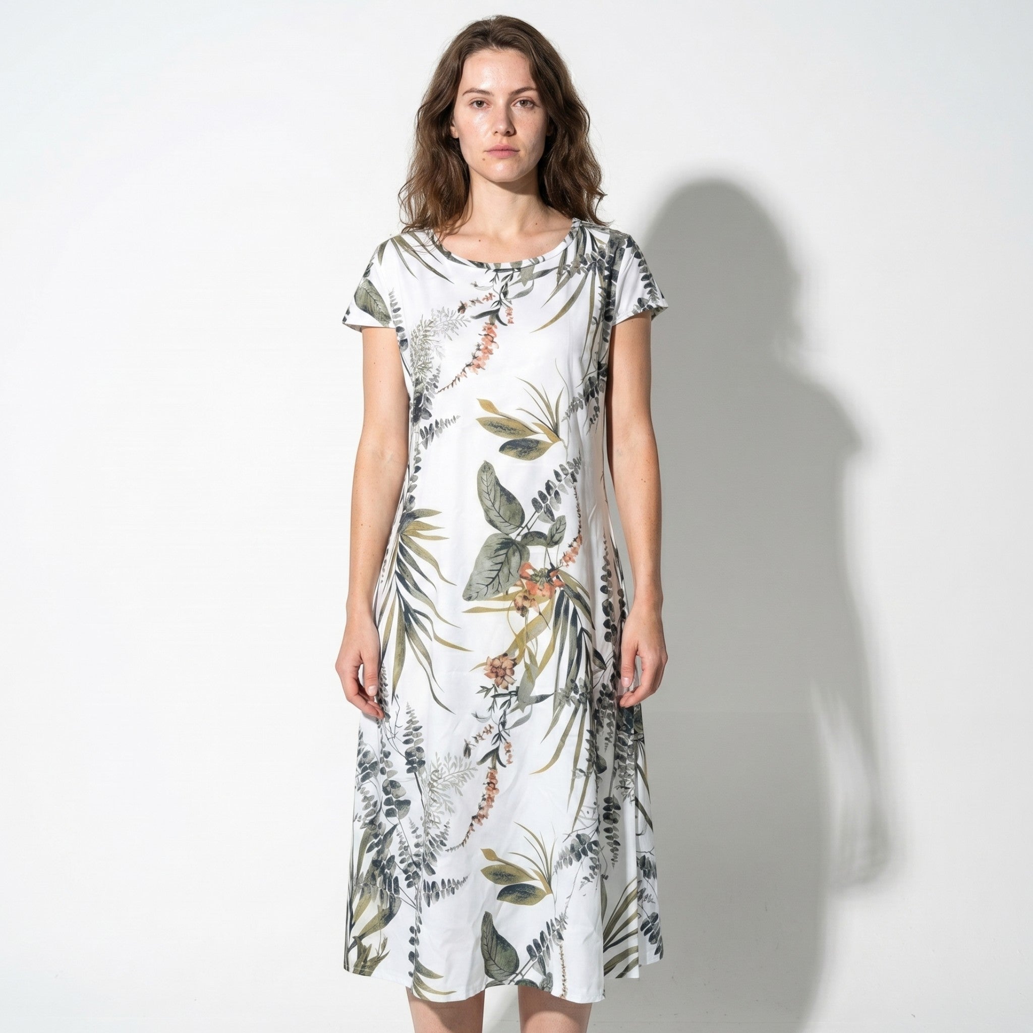 Clara - Women's Summer Print Cap Sleeve Midi Dress - Dresses - White - Taylor & Bennett