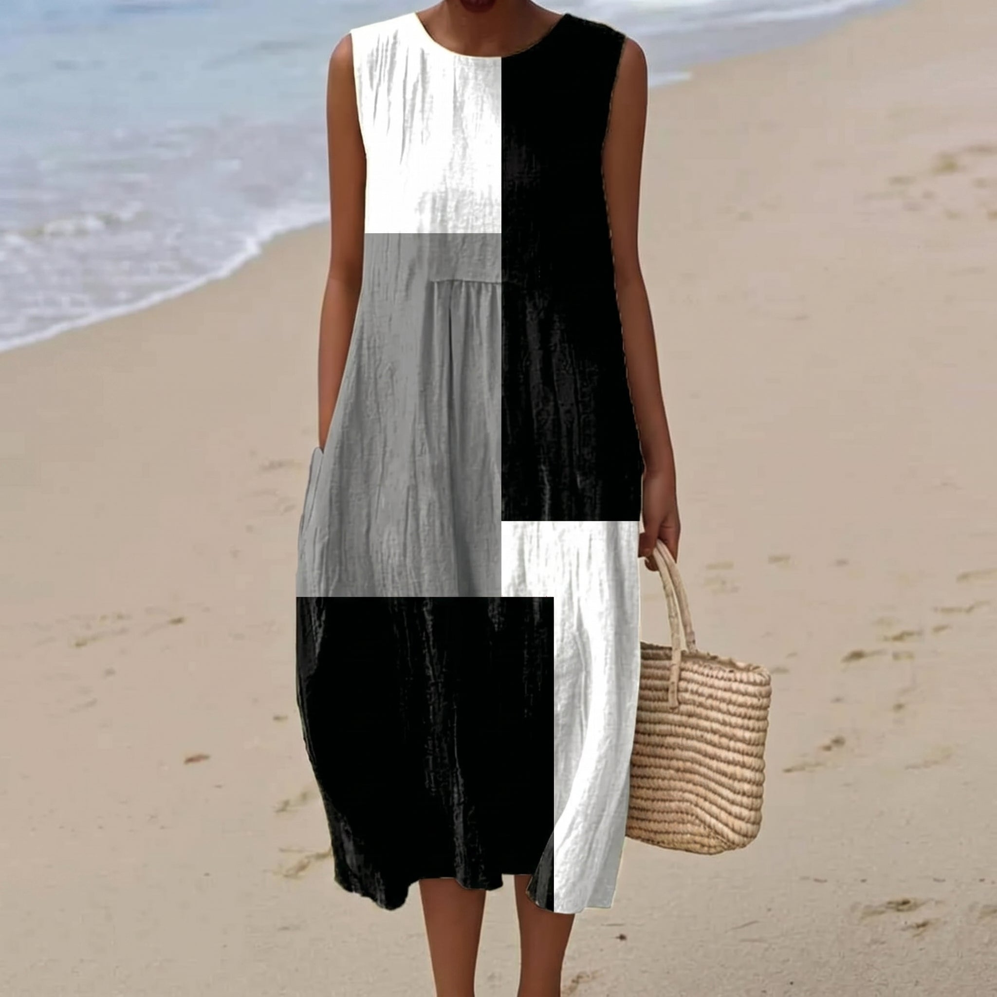 Clara - Women's Summer Sleeveless Colour Block Midi Dress - Dresses - Black - Taylor & Bennett