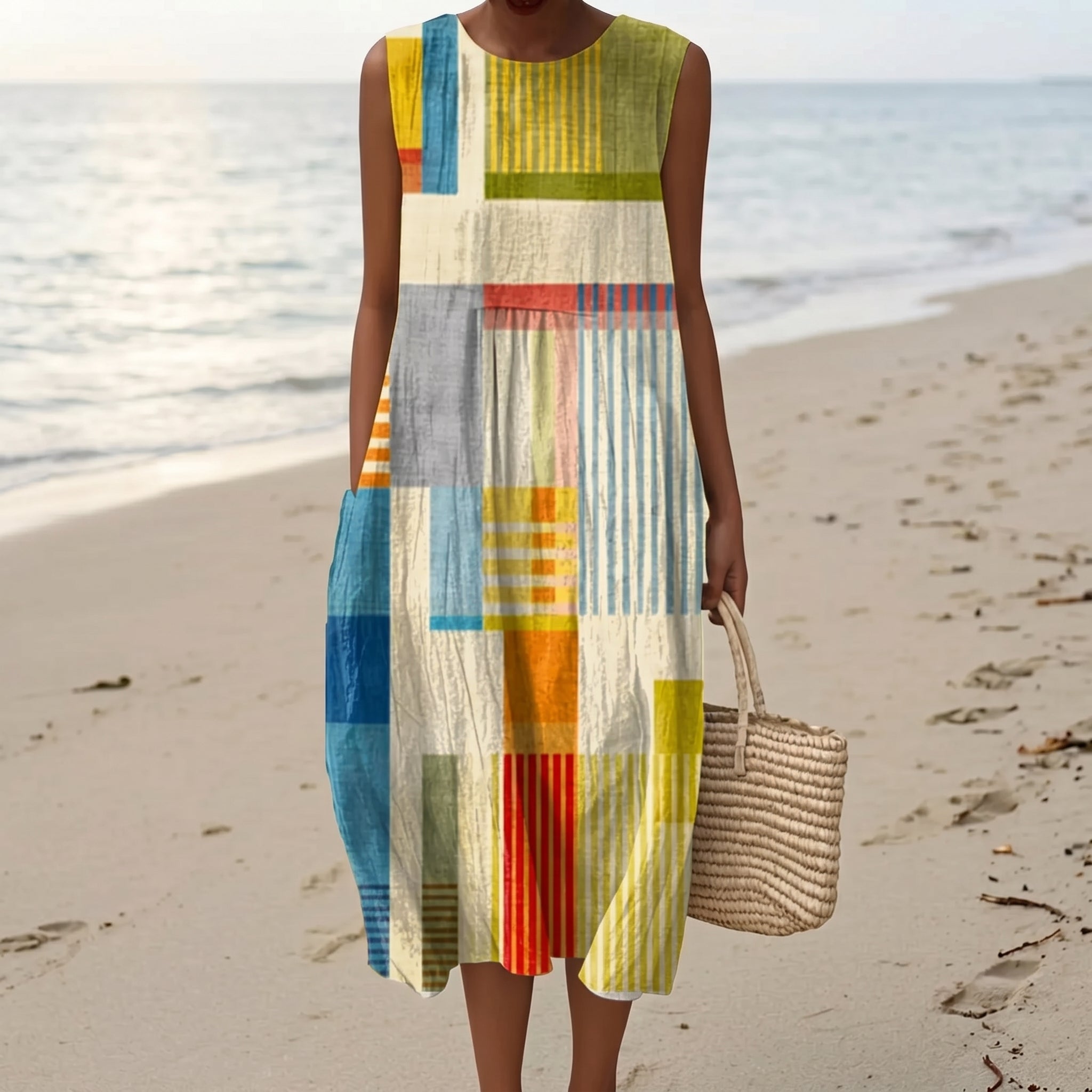Clara - Women's Summer Sleeveless Colour Block Midi Dress - Dresses - Yellow - Taylor & Bennett