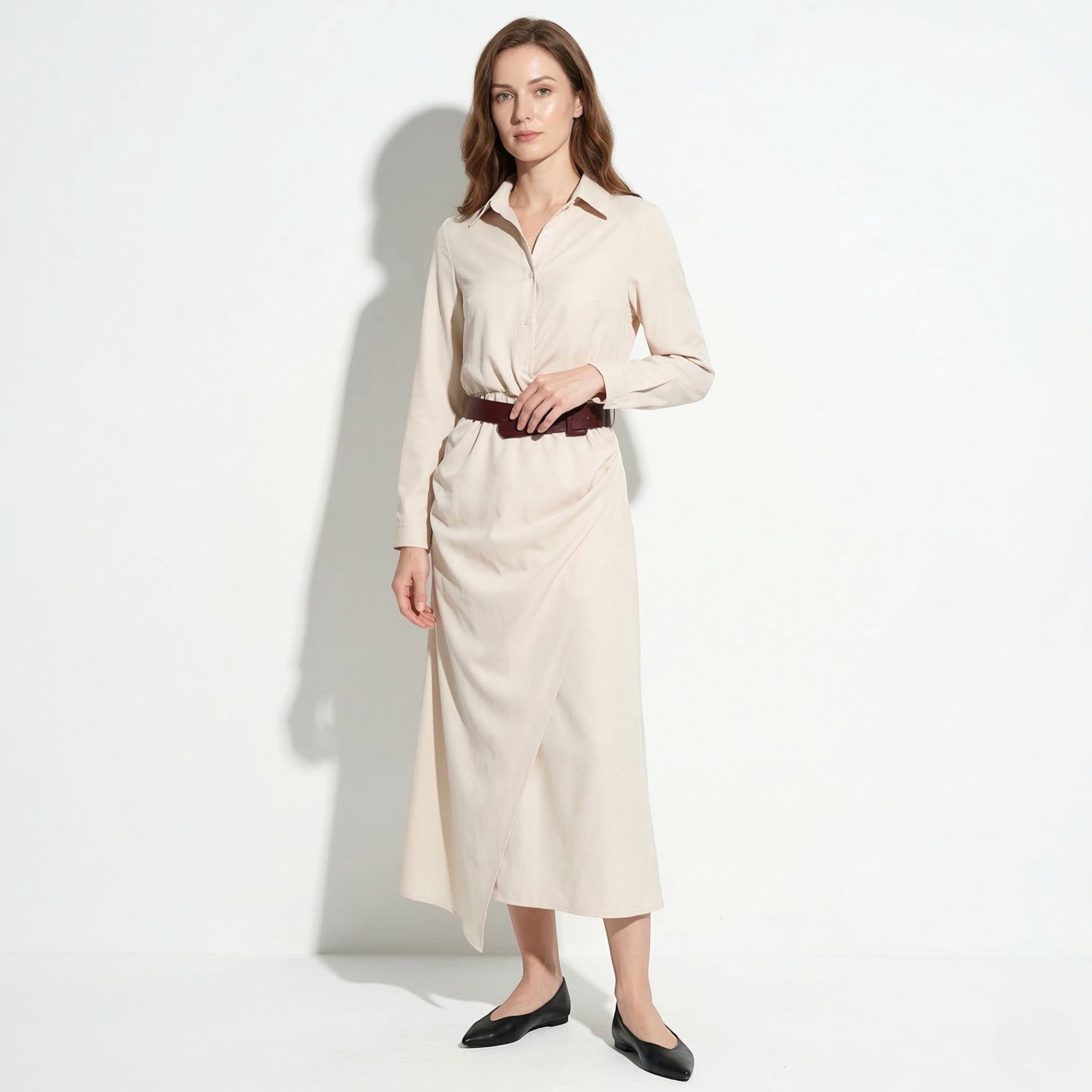 Clara - Women's Wrap Maxi Dress with Belted Waist - Maxi Dress - White - Taylor & Bennett