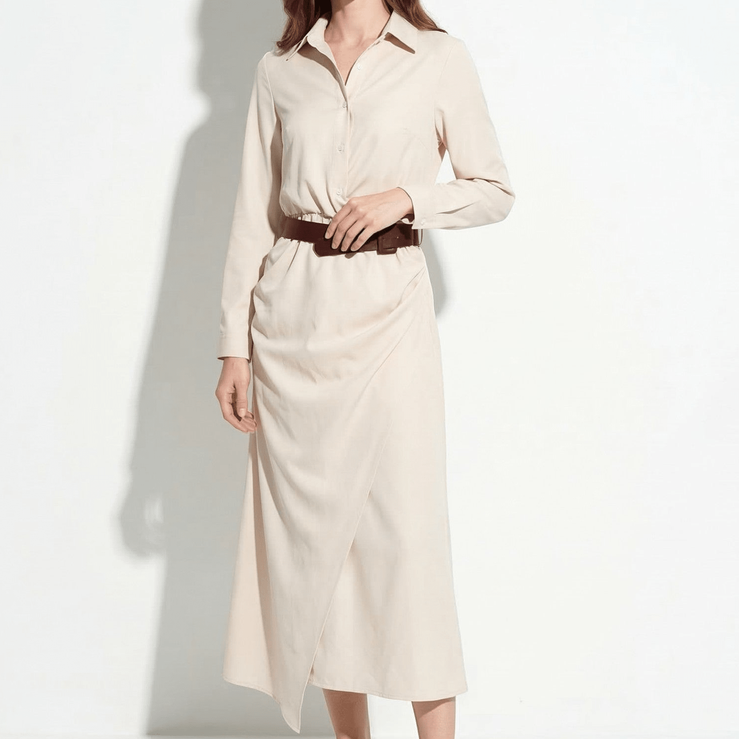 Clara - Women's Wrap Maxi Dress with Belted Waist - Maxi Dress - White - Taylor & Bennett