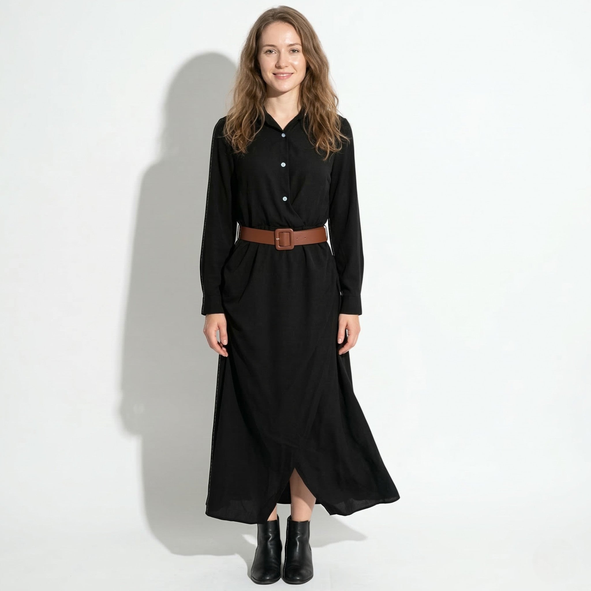 Clara - Women's Wrap Maxi Dress with Belted Waist - Maxi Dress - Black - Taylor & Bennett